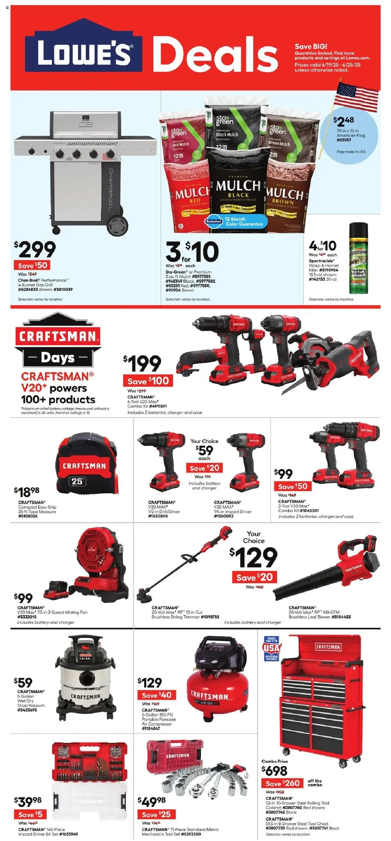 Lowe's Weekly Ad - valid from 19.06.2025 | Page: 1 | Products: Trimmer, Vacuum, Tape Measure, Charger