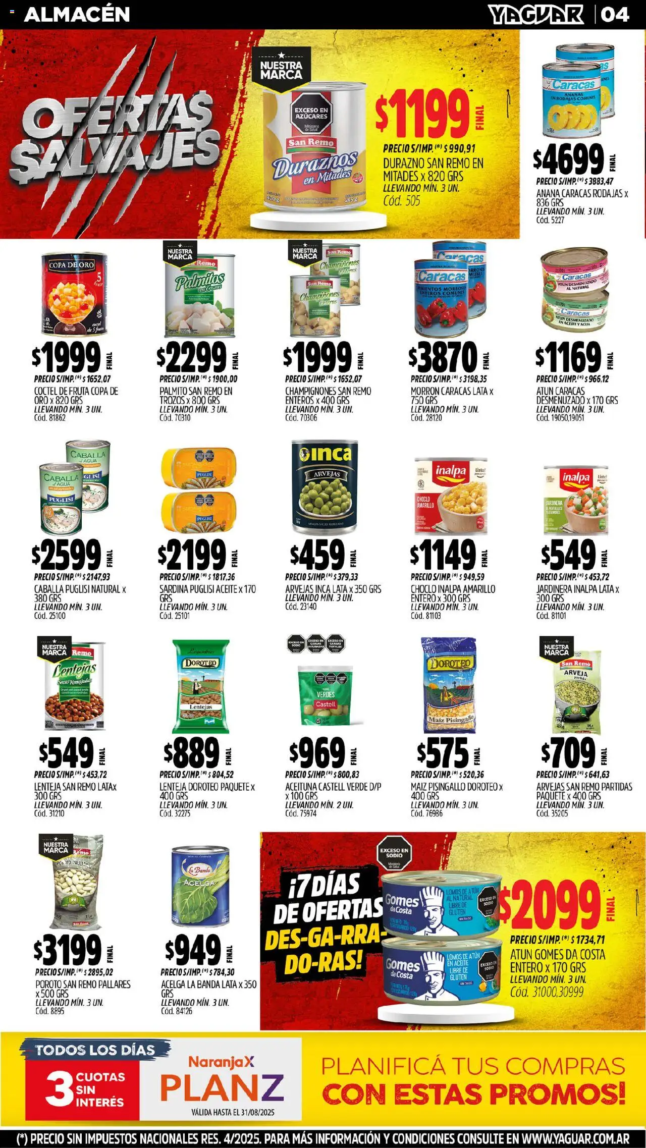 Yaguar - Misiones │ válido desde el 11.08.2025 | Página: 4 | Productos: Lentejas, Aceite, Arvejas, Atún