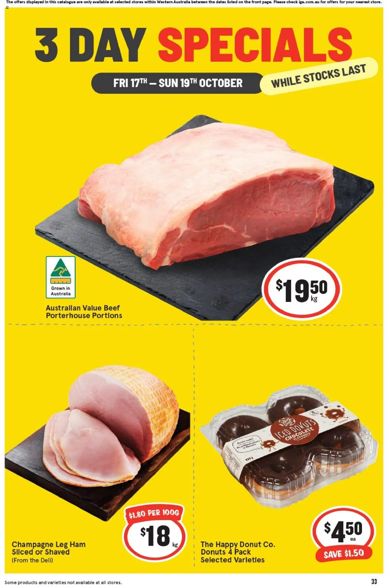 IGA catalogue - valid from 17.10.2025 | Page: 1 | Products: Donuts, Chocolate, Ham, Beef