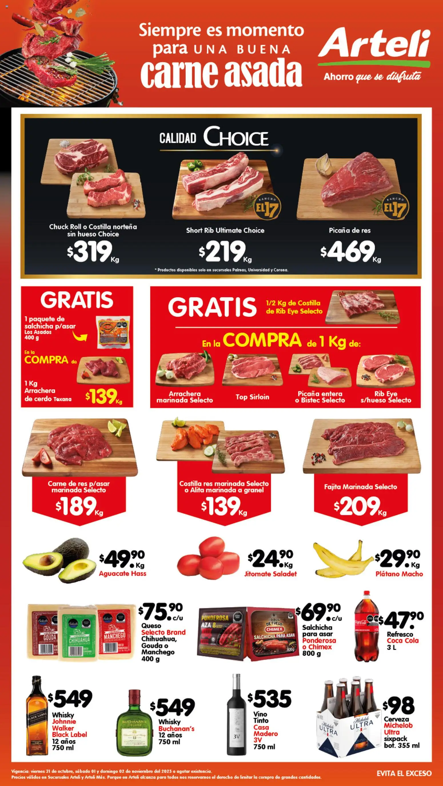 Nuevas ofertas de Arteli válidas en toda la República Mexicana desde el 31.10.2025. ¡Encuentra las mejores ofertas en Arteli folleto Carnes & Cortes Suc.Arteli & Arteli mas! | Página: 1 | Productos: Queso, Cerveza, Top, Whisky