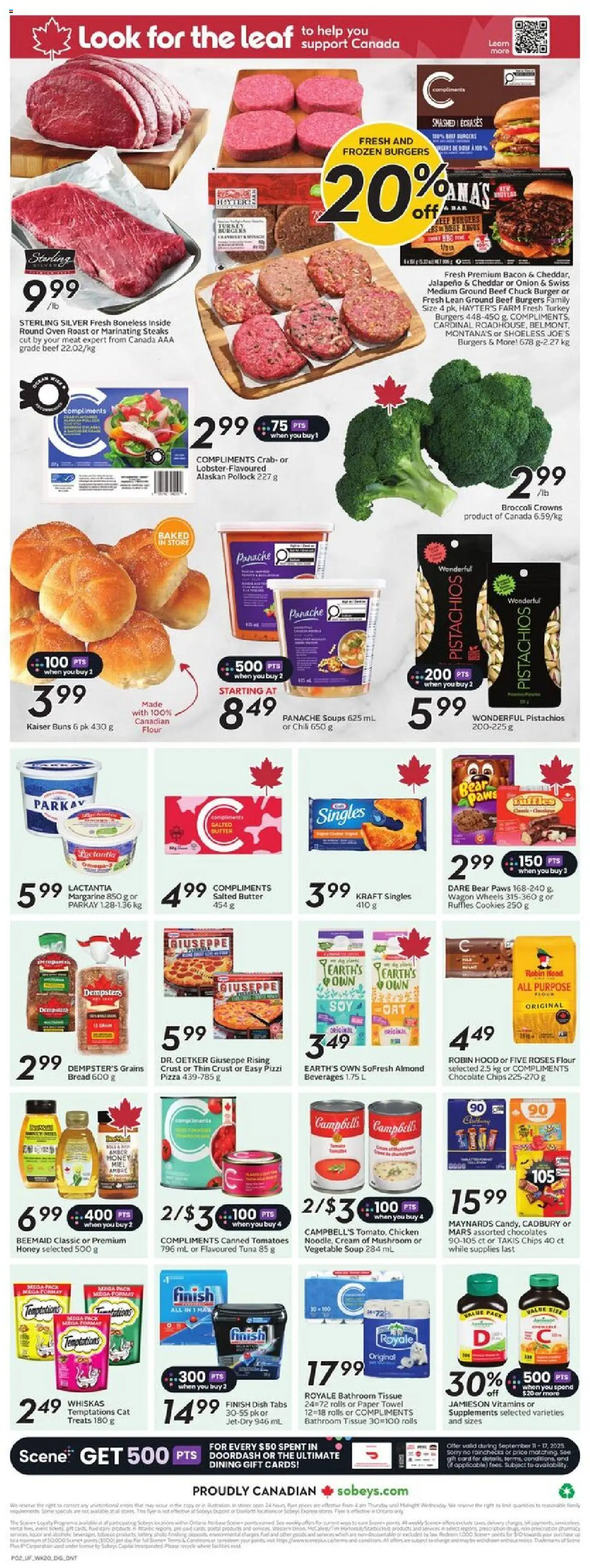 Sobeys flyer valid from 11.09.2025 | Page: 4 | Products: Chips, Butter, Chocolate, Chicken
