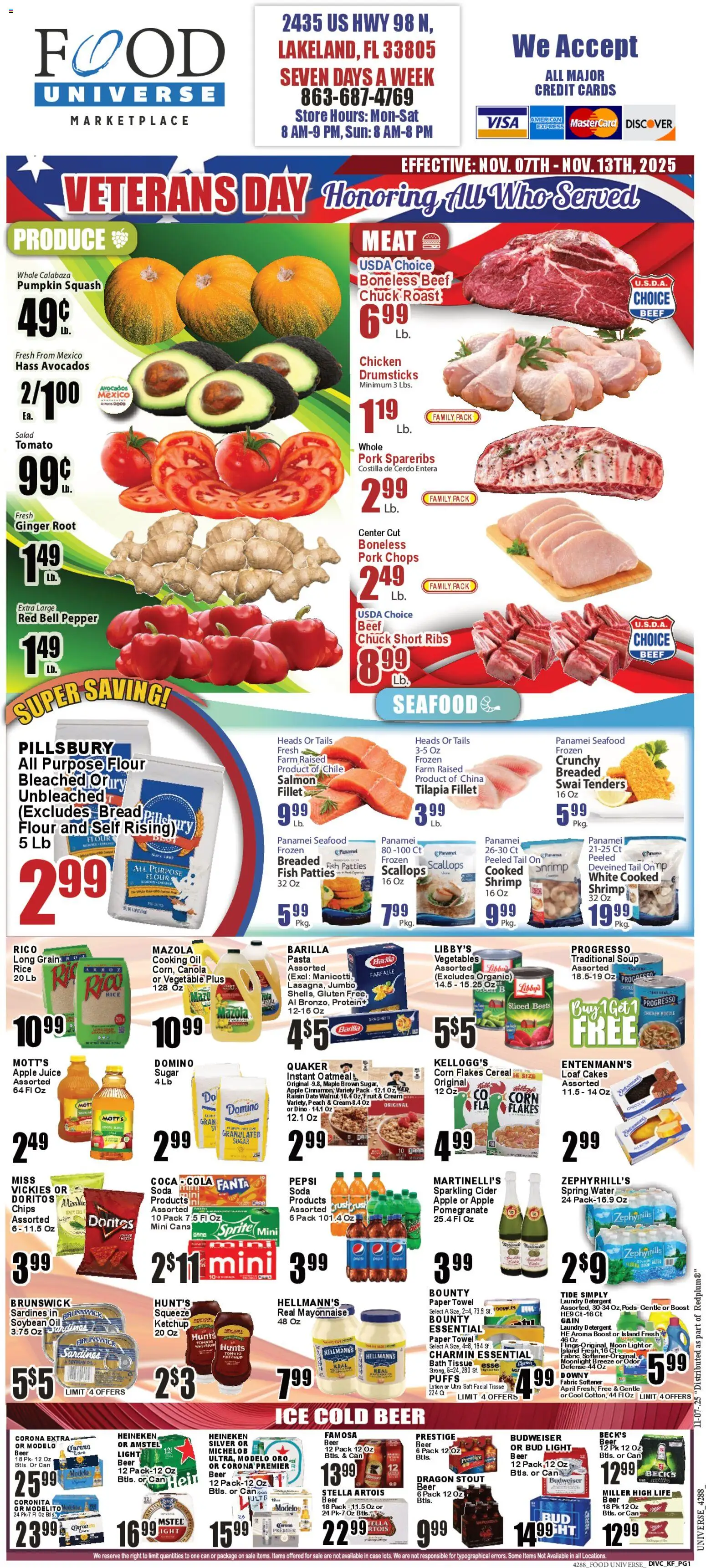 Food Universe Weekly Ad - valid from 07.11.2025 | Page: 1 | Products: Corn, Oil, Pasta, Water