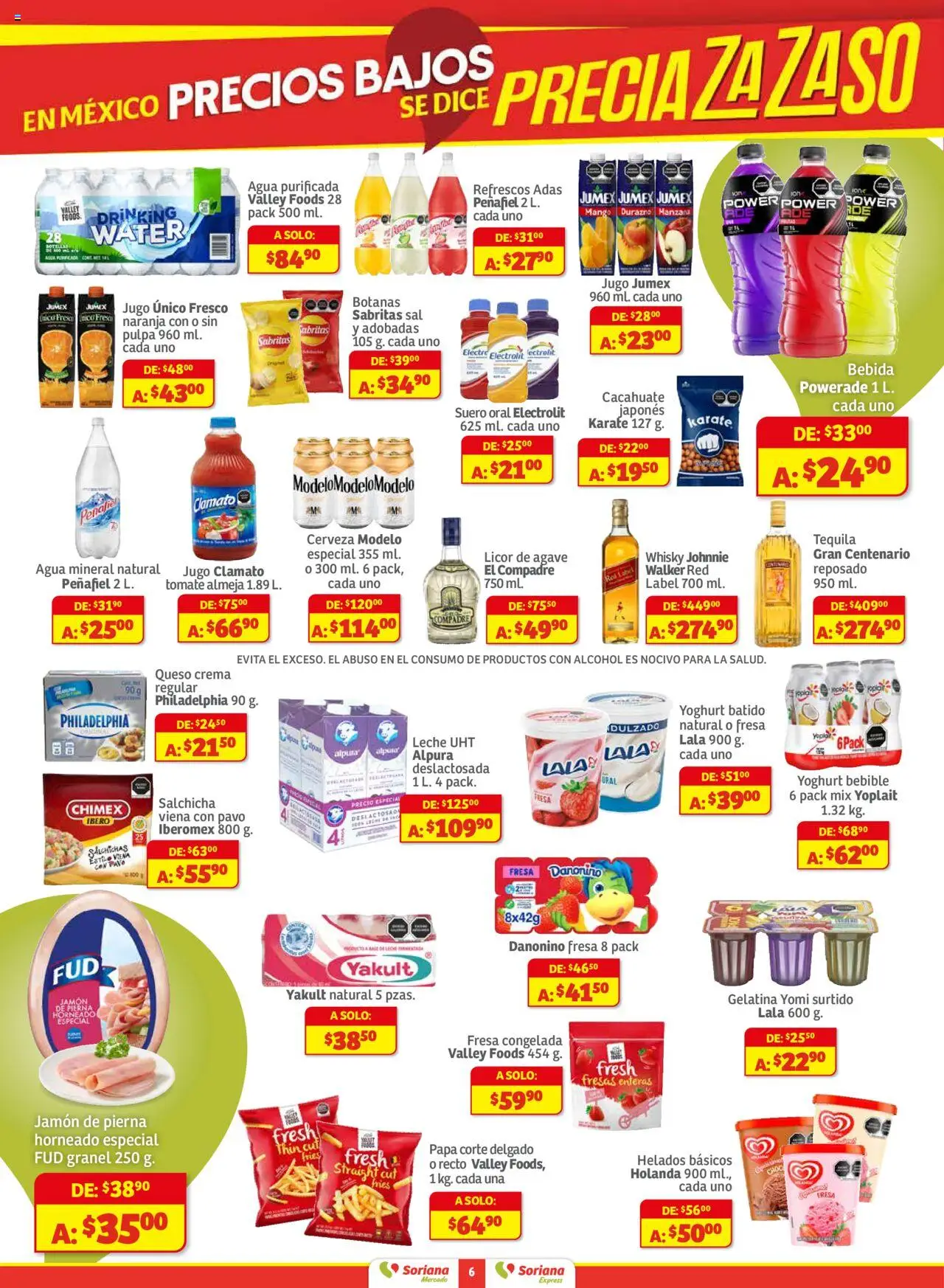 Nuevas ofertas de Soriana válidas en toda la República Mexicana desde el 16.10.2025. ¡Encuentra las mejores ofertas en Soriana - Pesito Valedor Mercado: Ags, Col, Gto, Jal, Mich! | Página: 6 | Productos: Gelatina, Cacahuate, Leche, Jamón