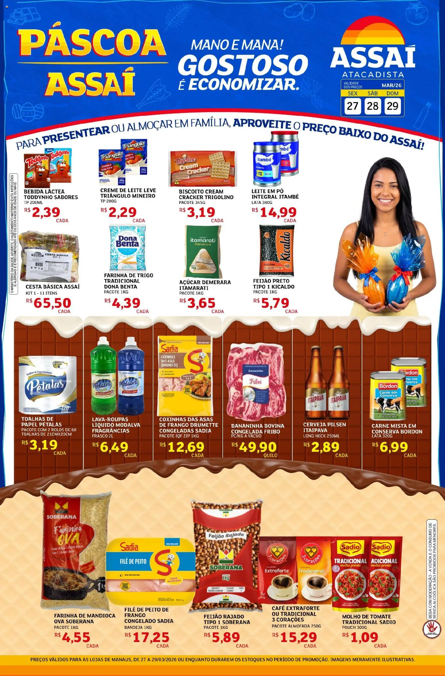 Assaí Atacadista Folheto - válido de 27.03.2026 | Página: 1 | Produtos: Almofada, Cesta, Carne, Leite em pó