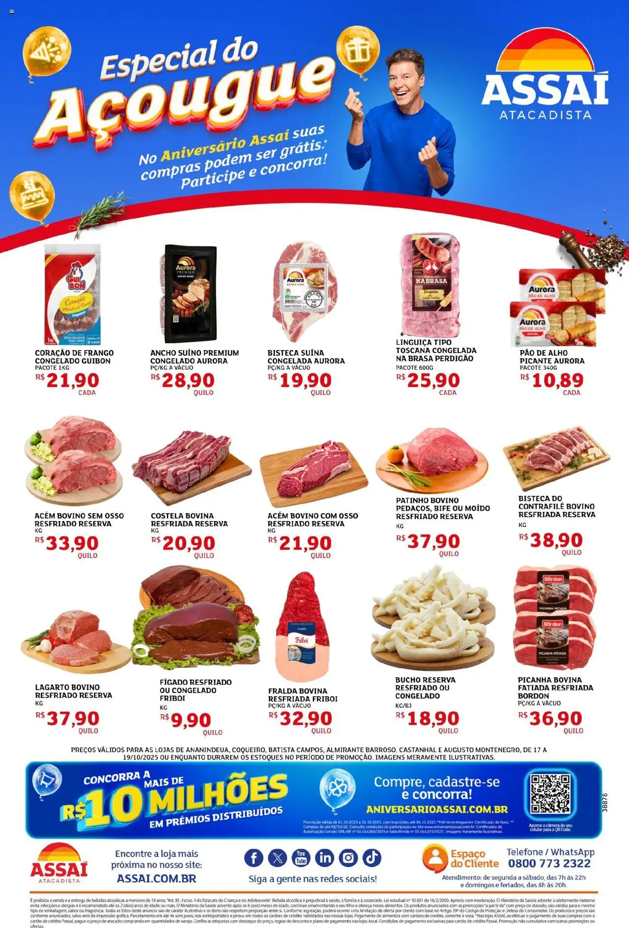 Assaí Atacadista Folheto - válido de 18.10.2025 | Página: 3 | Produtos: Linguiça, Pão, Base, Câmera
