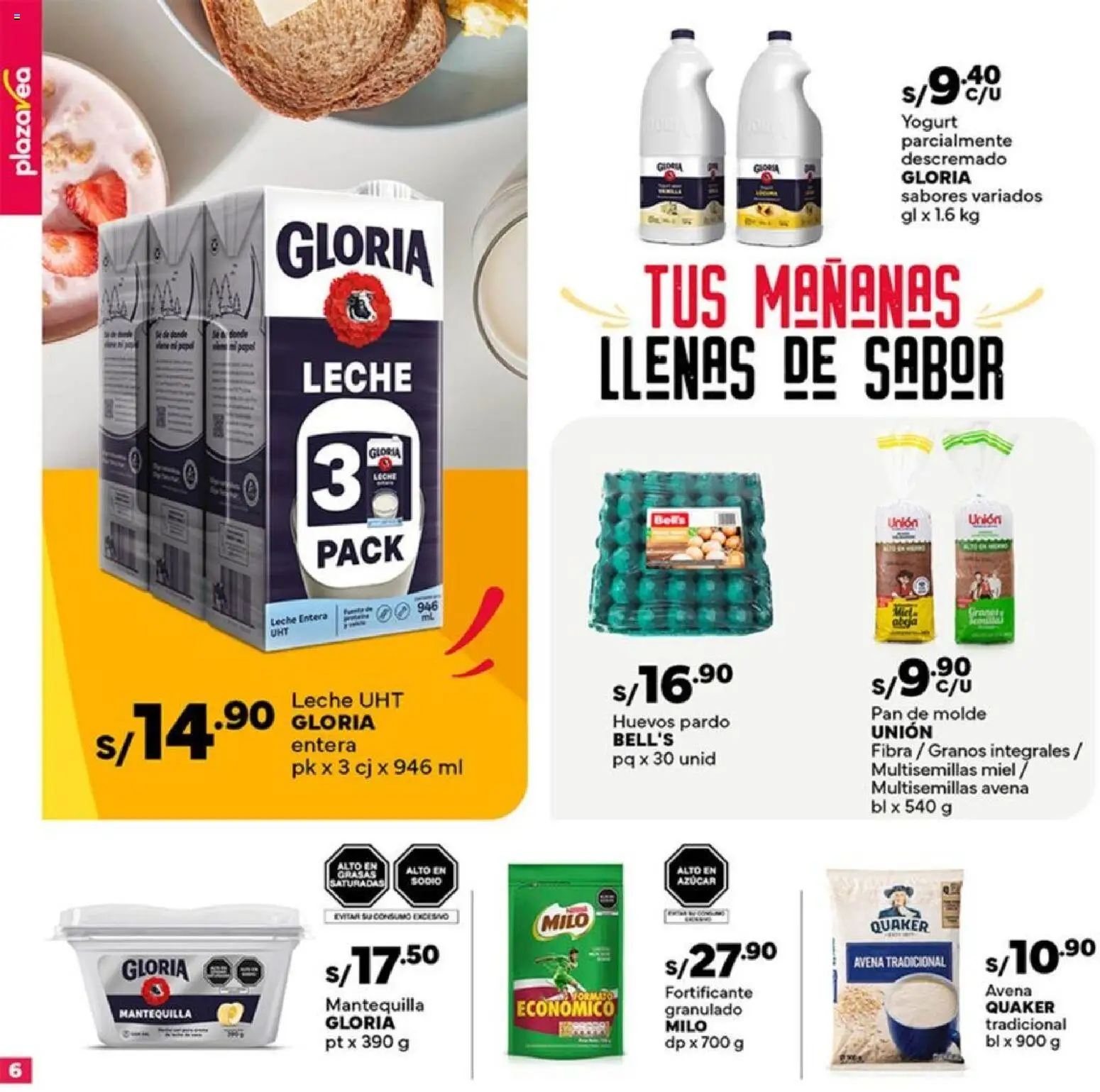 Catálogo Plaza Vea válido desde 12.11.2025 | Página: 6 | Productos: Leche, Mantequilla, Huevos, Avena