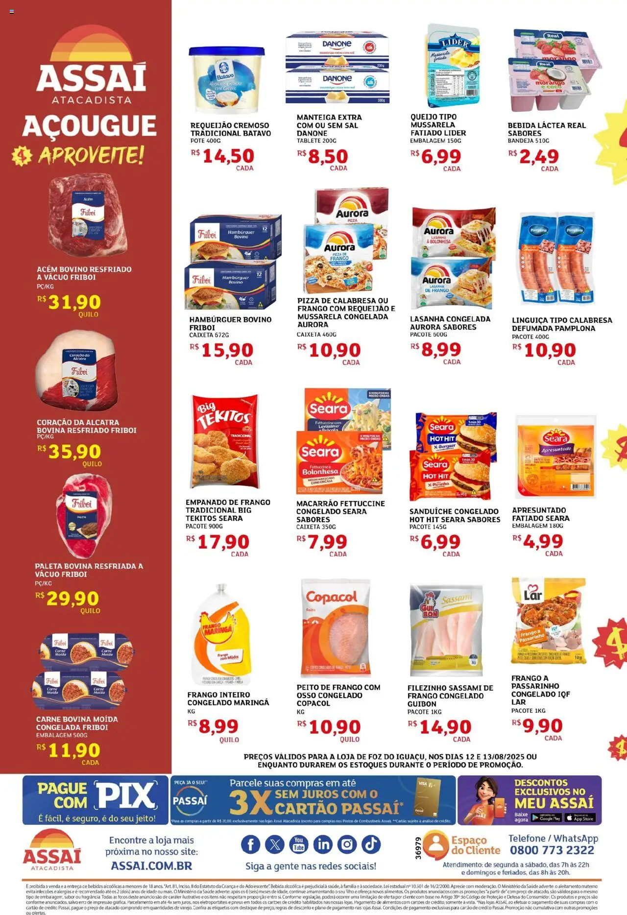 Assaí Atacadista Folheto - válido de 12.08.2025 | Página: 2 | Produtos: Linguiça, Macarrão, Frango, Peito de frango