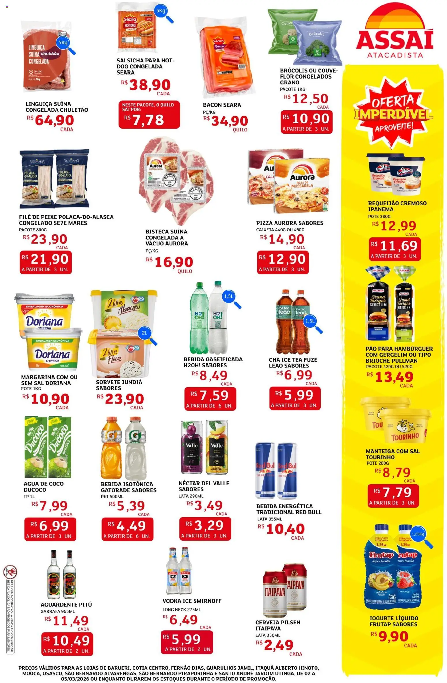 Assaí Atacadista Folheto - válido de 02.03.2026 | Página: 3 | Produtos: Peixe, Bebida, Chuletão, Mussarela