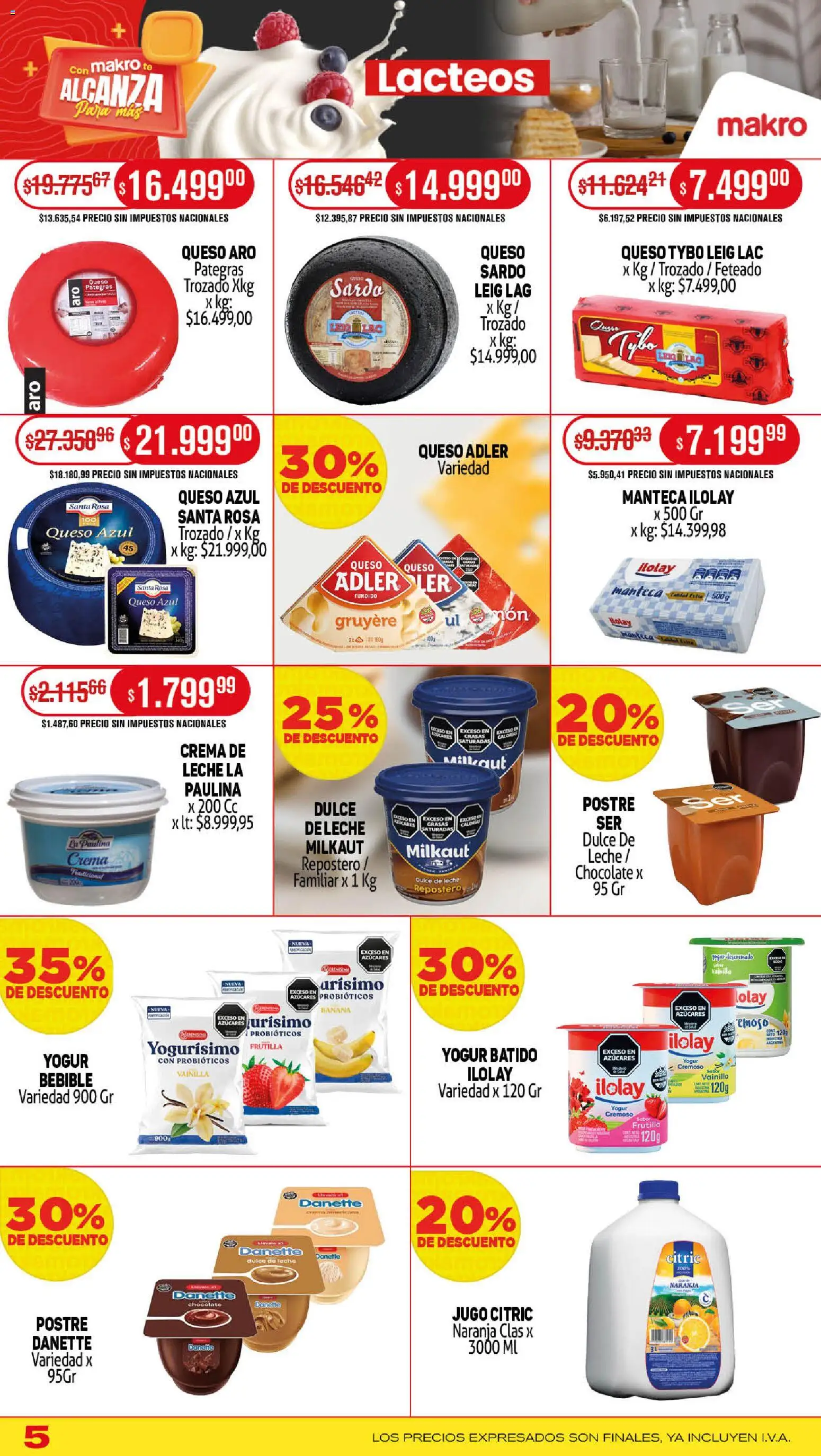Makro ofertas │ válido desde el 27.11.2025 | Página: 5 | Productos: Leche, Queso, Chocolate, Jugo