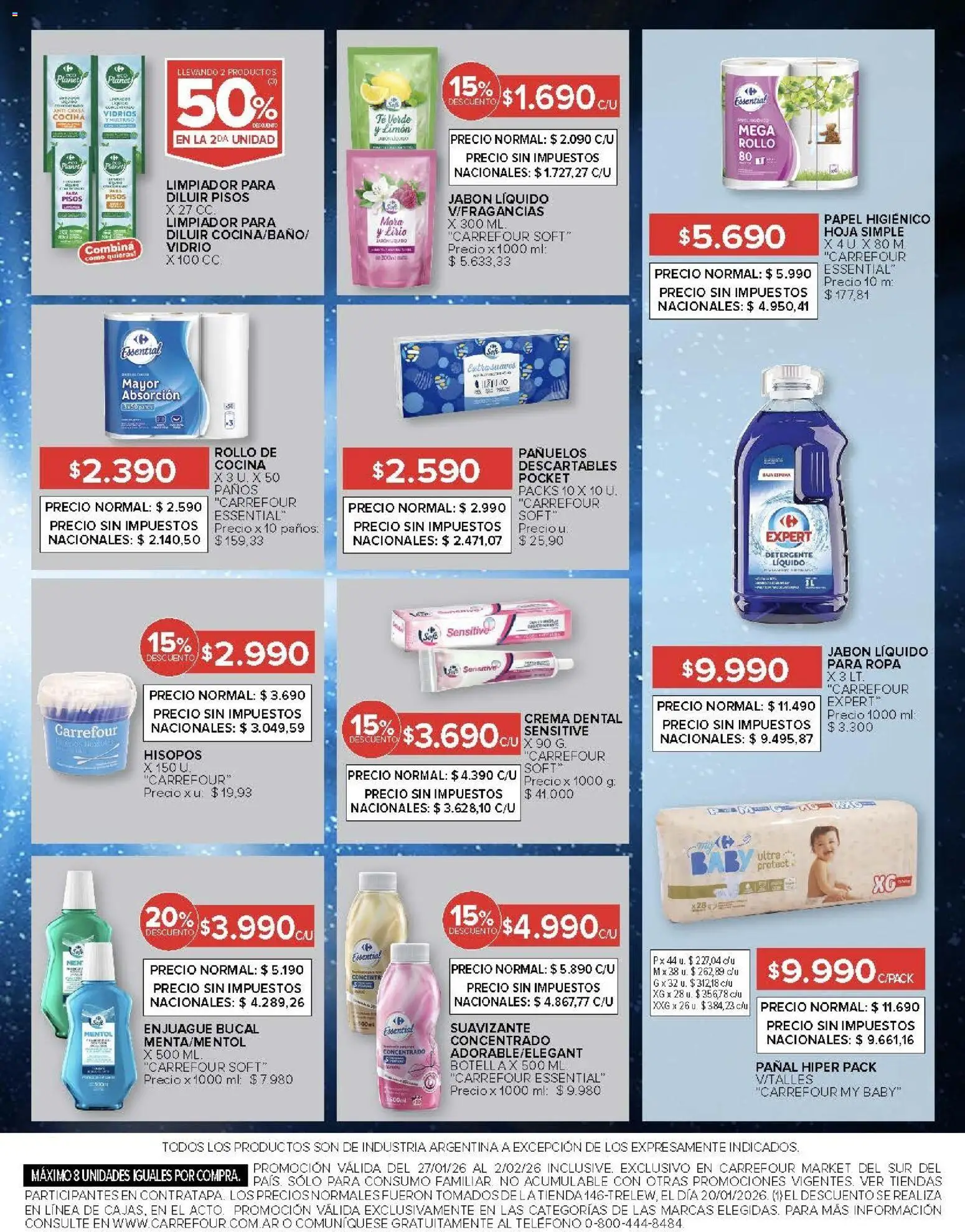 Carrefour ofertas │ válido desde el 27.01.2026 | Página: 48 | Productos: Teléfono, Jabón líquido, Enjuague bucal, Suavizante