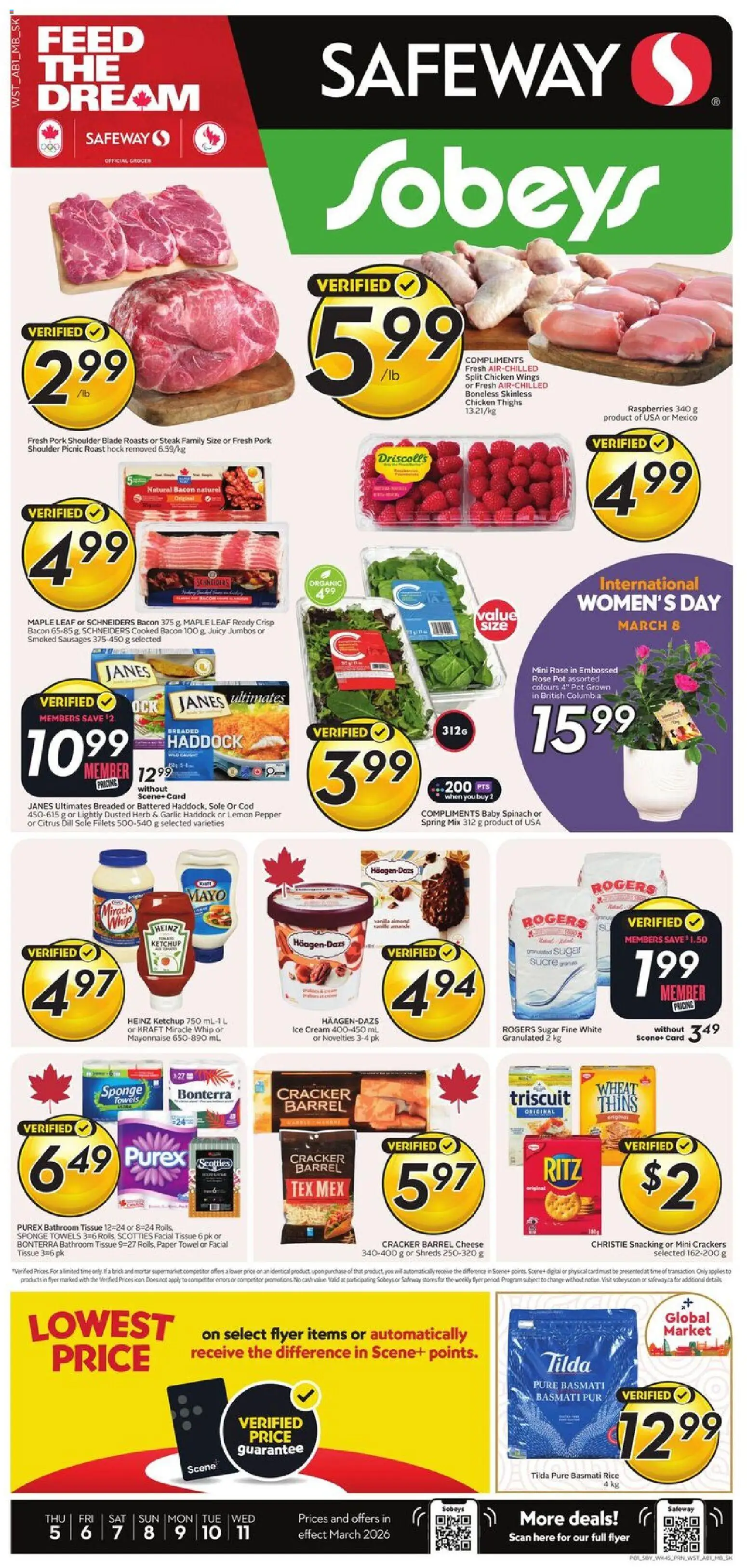 Safeway flyer valid from 05.03.2026 | Page: 1 | Products: Ketchup, Ice cream, Chicken wings, Cheese