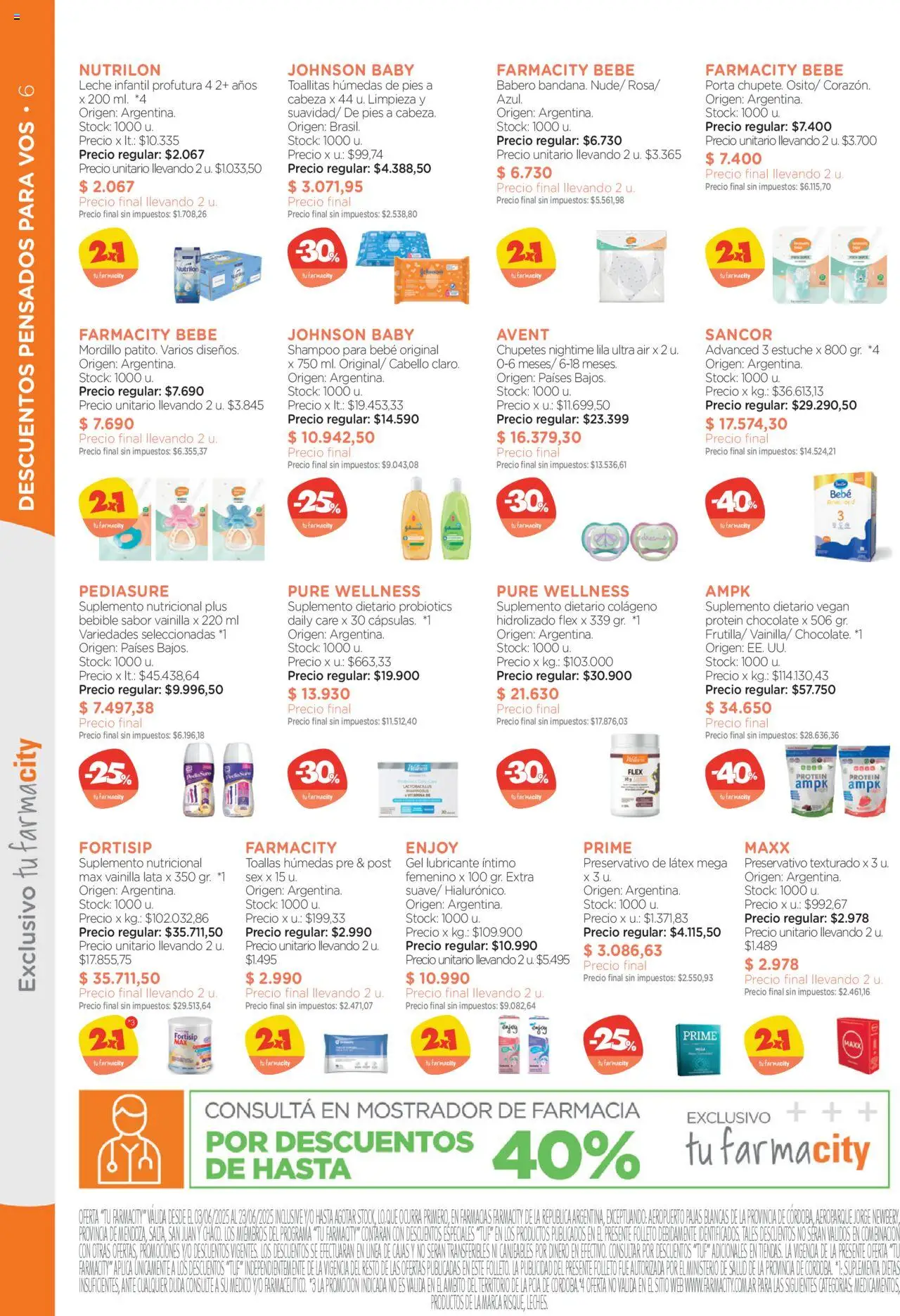 Farmacity catálogo │ válido desde el 03.06.2025 | Página: 6 | Productos: Toallas, Toallitas húmedas, Leche, Chocolate