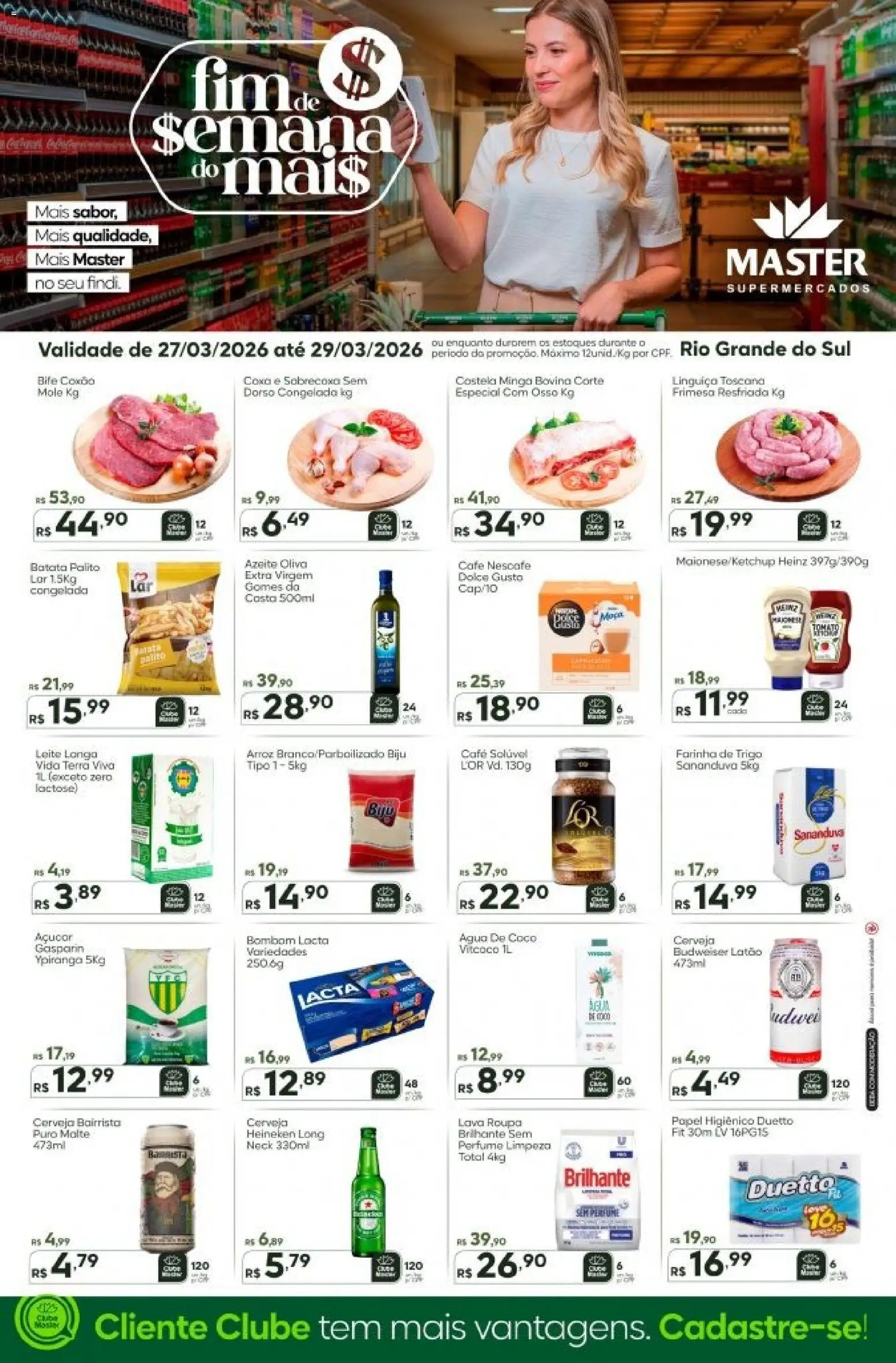 Master Folheto - válido de 27.03.2026 | Página: 1 | Produtos: Farinha de trigo, Linguiça, Café, Batata