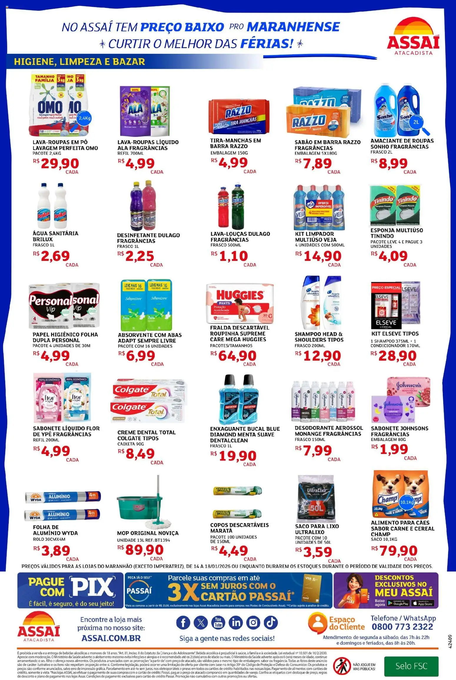 Assaí Atacadista Folheto - válido de 14.01.2026 | Página: 4 | Produtos: Saco para lixo, Condicionador, Tira manchas, Copos descartáveis