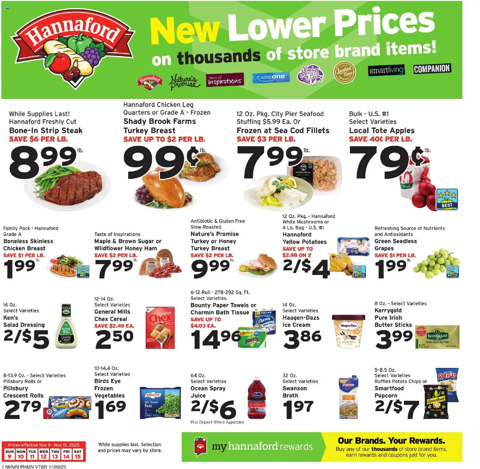 Hannaford Weekly Ad - valid from 09.11.2025 | Page: 1 | Products: Mushrooms, Apples, Salad, Vegetables