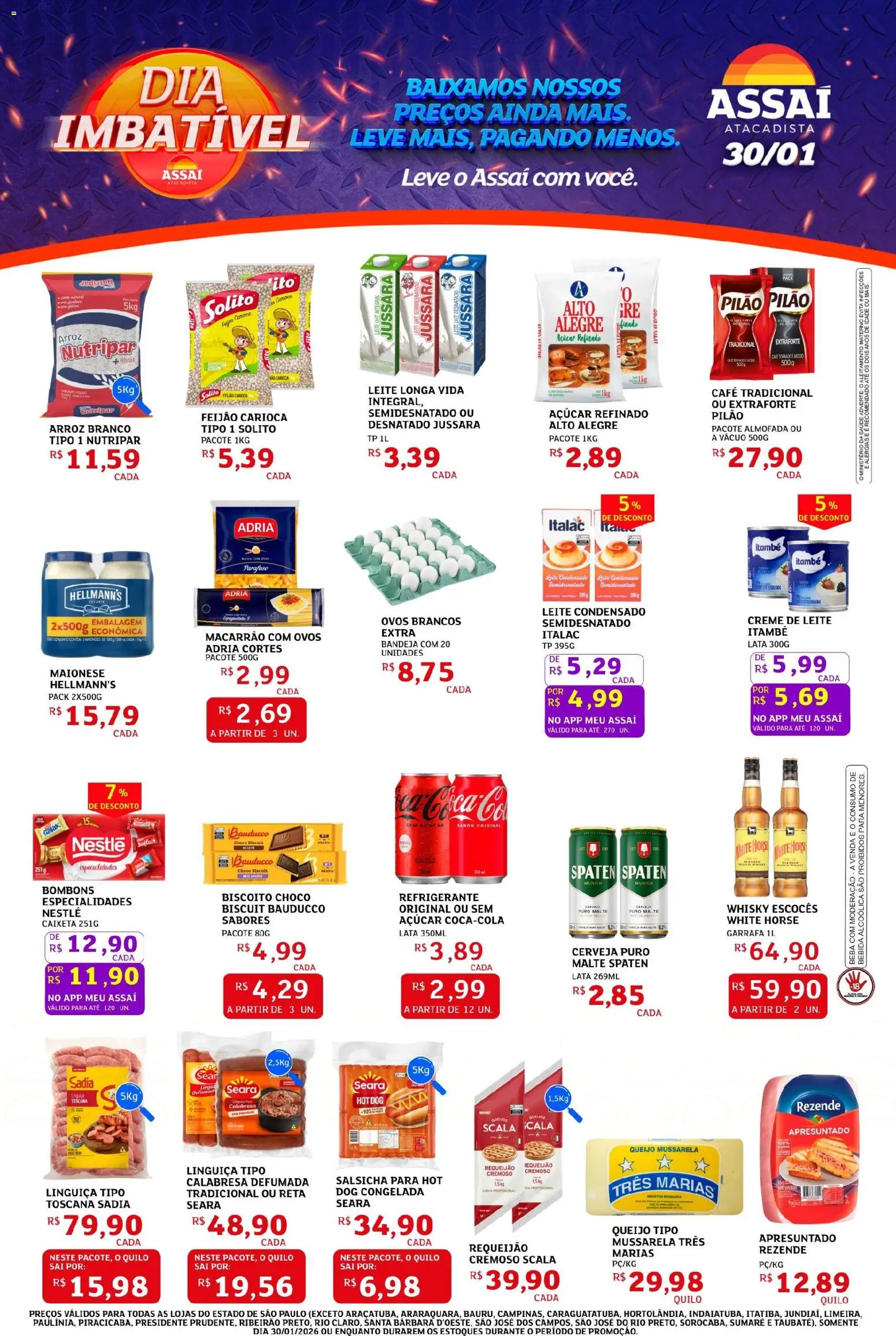 Assaí Atacadista Folheto - válido de 30.01.2026 | Página: 1 | Produtos: Cerveja, Macarrão, Creme, Refrigerante
