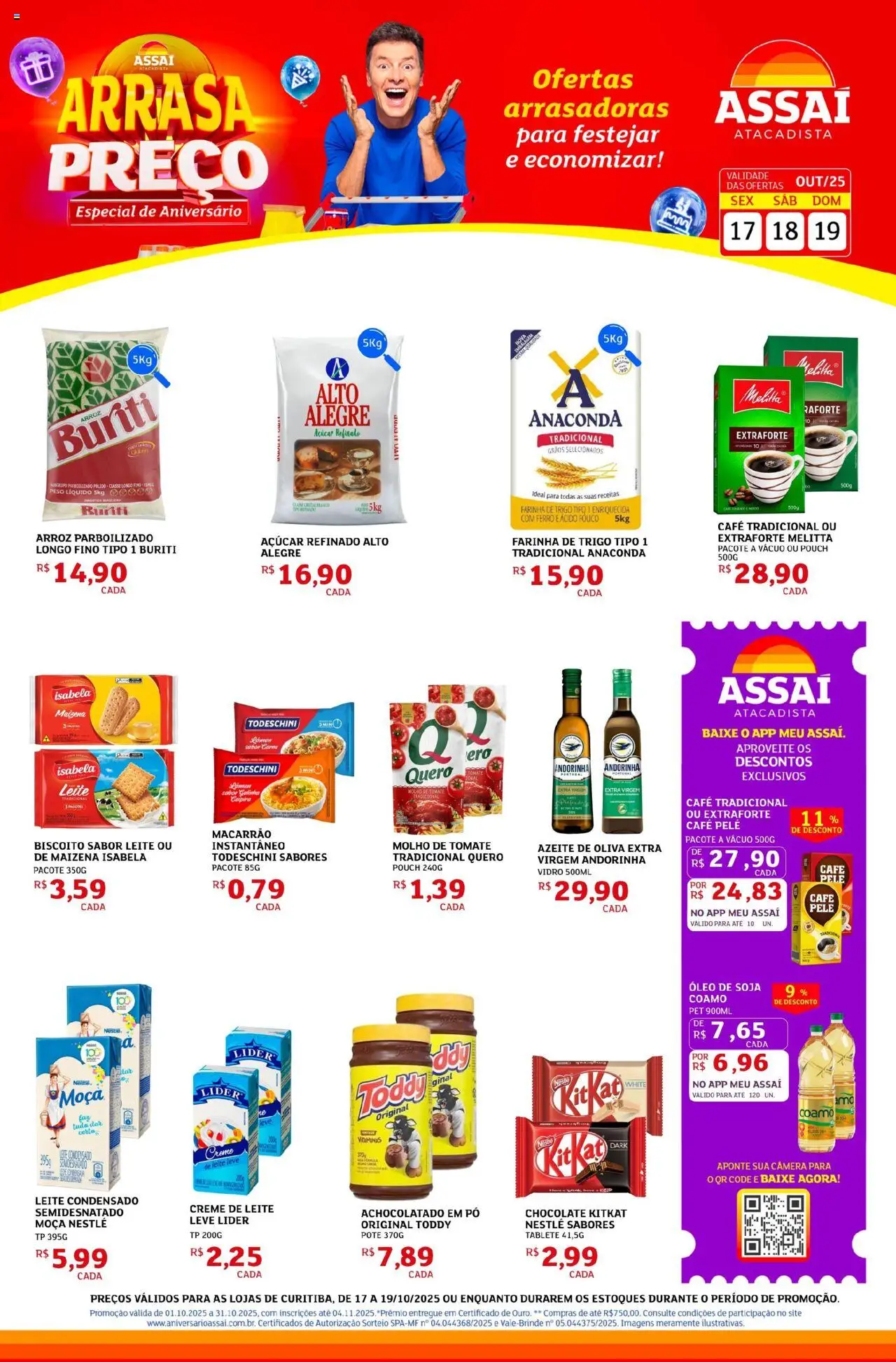Assaí Atacadista Folheto - válido de 17.10.2025 | Página: 1 | Produtos: Farinha de trigo, Chocolate, Arroz, Creme de leite