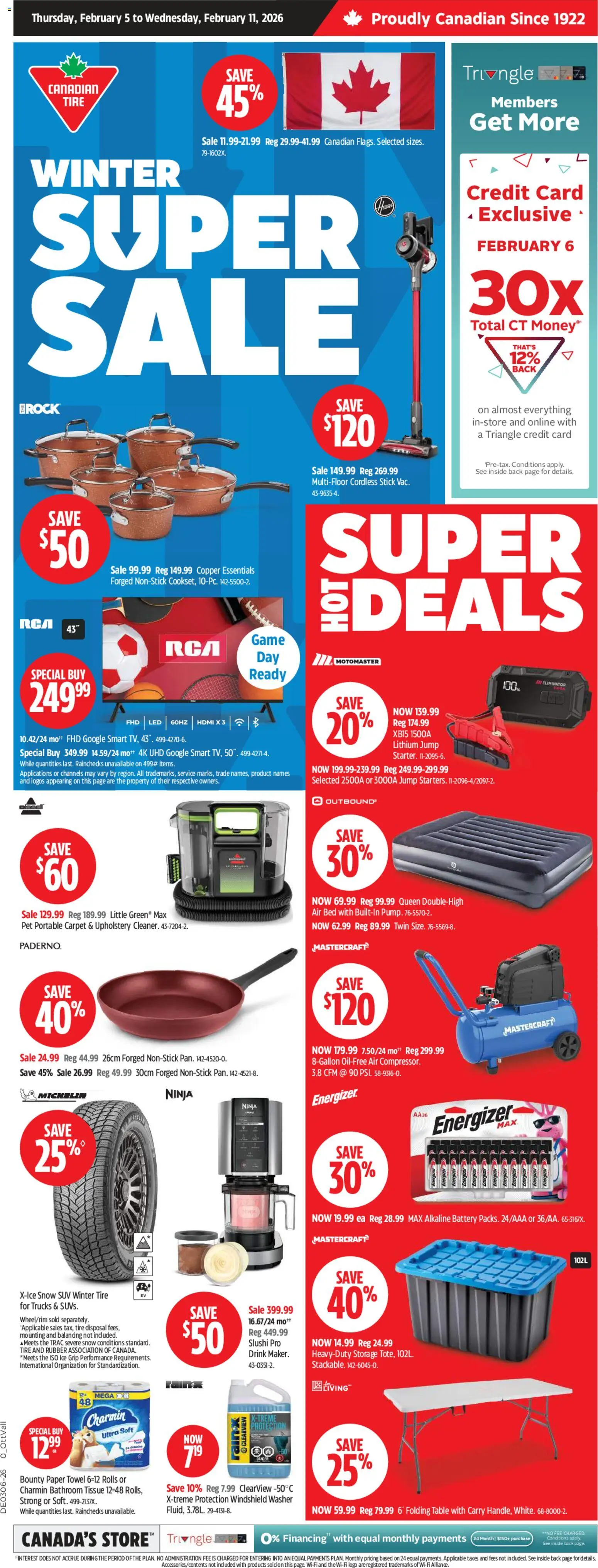 Canadian Tire flyer valid from 05.02.2026 | Page: 1 | Products: Bed, Table, Battery, Carpet