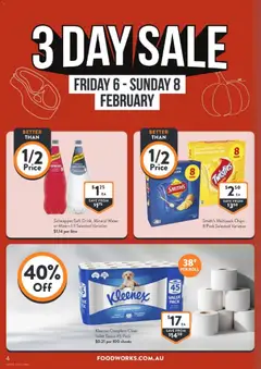 Preview of Foodworks  Catalogue  - valid from 04.02.2026 | Page: 4 | Products: Box, Toilet, Chips, Water