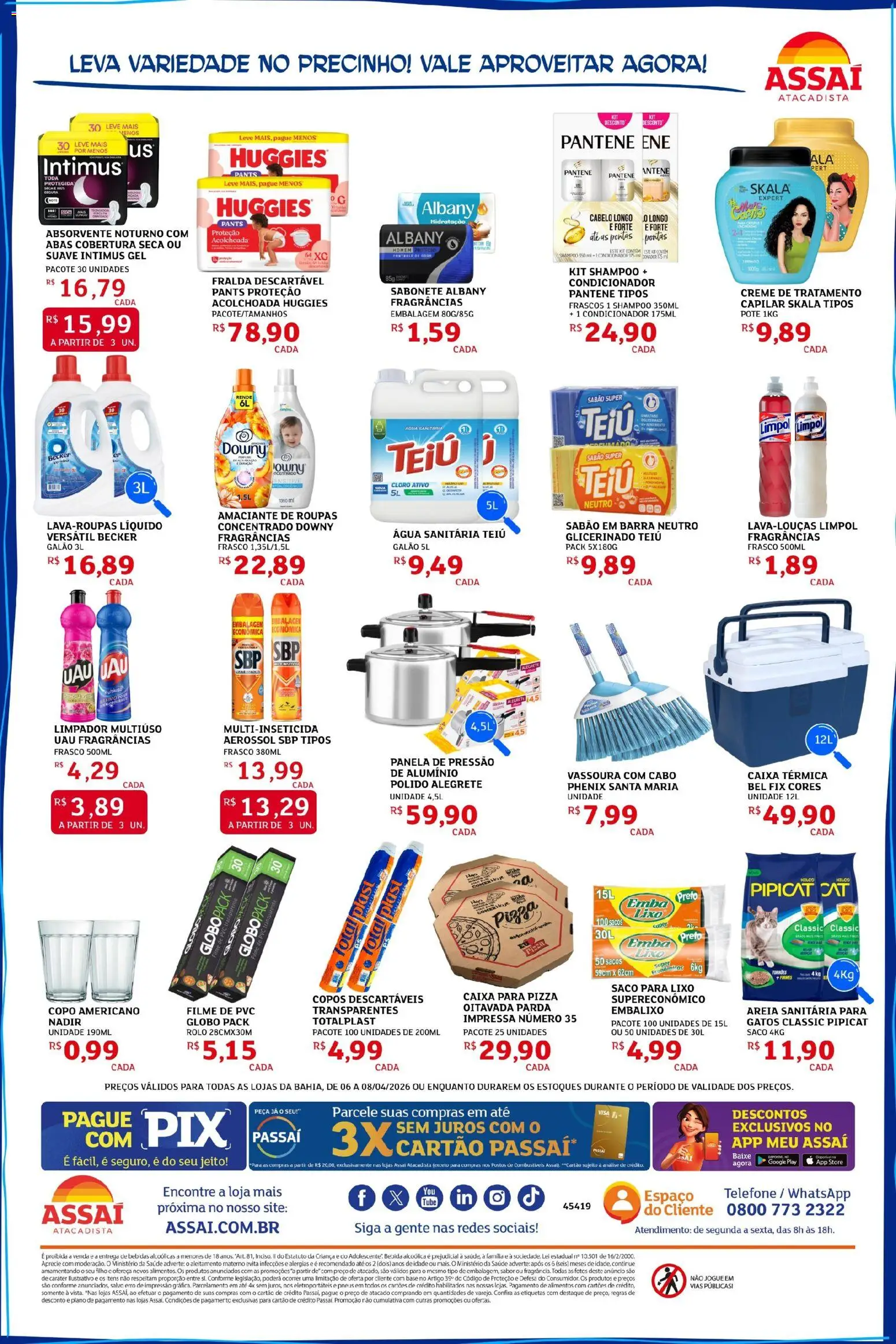 Assaí Atacadista Folheto - válido de 06.04.2026 | Página: 4 | Produtos: Shampoo, Saco para lixo, filme de PVC, Amaciante de roupas