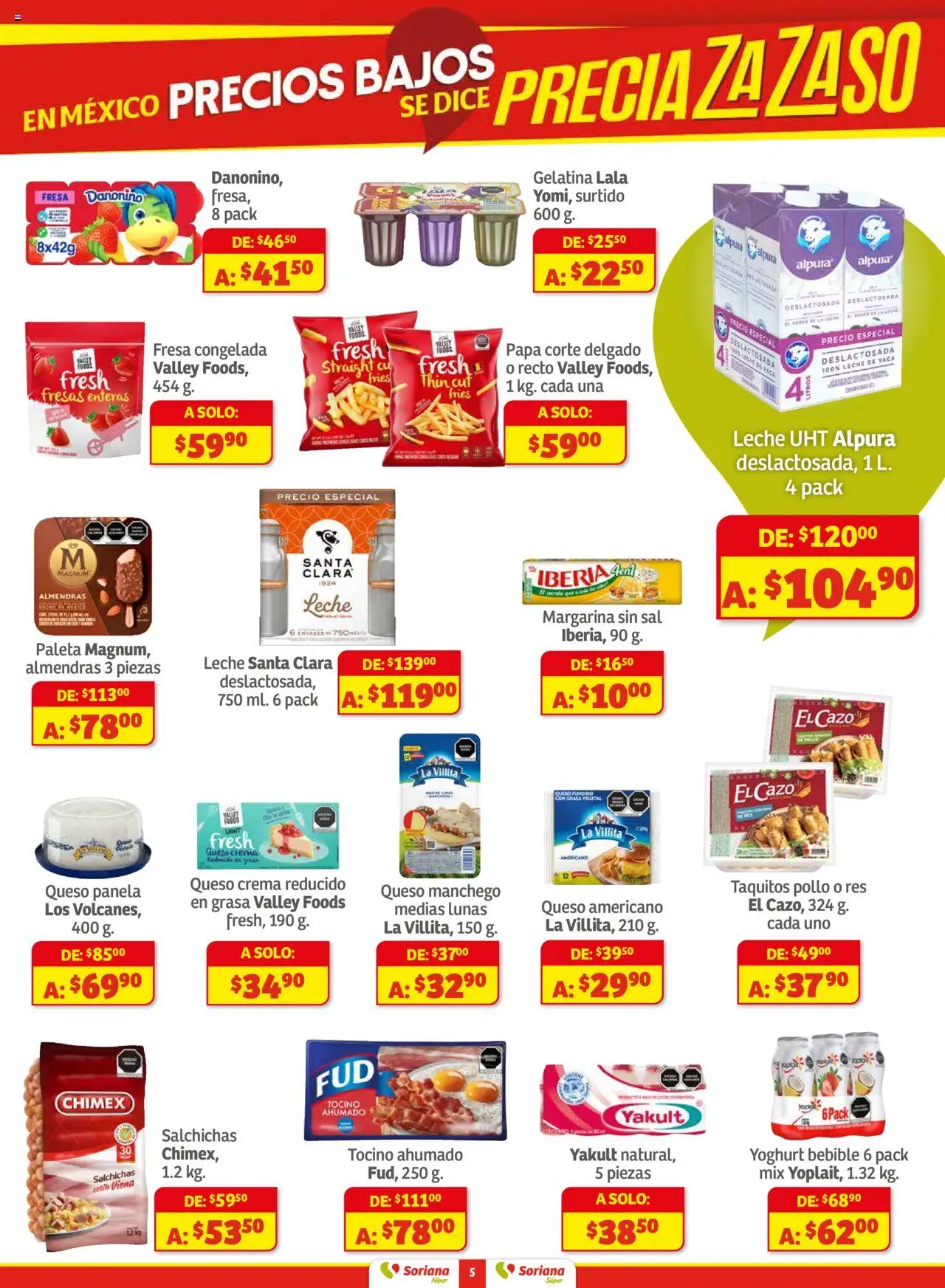 Nuevas ofertas de Soriana válidas en toda la República Mexicana desde el 18.09.2025. ¡Encuentra las mejores ofertas en Soriana - Preciazazaso Híper: Edo Mex, Gro, Hgo, Mor, Pue, Qto, Tlax, Ver! | Página: 5 | Productos: Almendras, Sal, Paleta, Queso