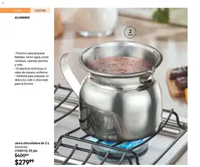 Vista previa de Jarra chocolatera de 2 L, Aluminio. Práctico para preparar bebidas, hervir agua, cocer verduras, calentar platillos y más. El aluminio distribuye el calor de manera uniforme. Perfecta para preparar un delicioso café o chocolate para la familia., nuevo folleto de la tienda, válido en México a partir del 13.03.2026 | Página: 112