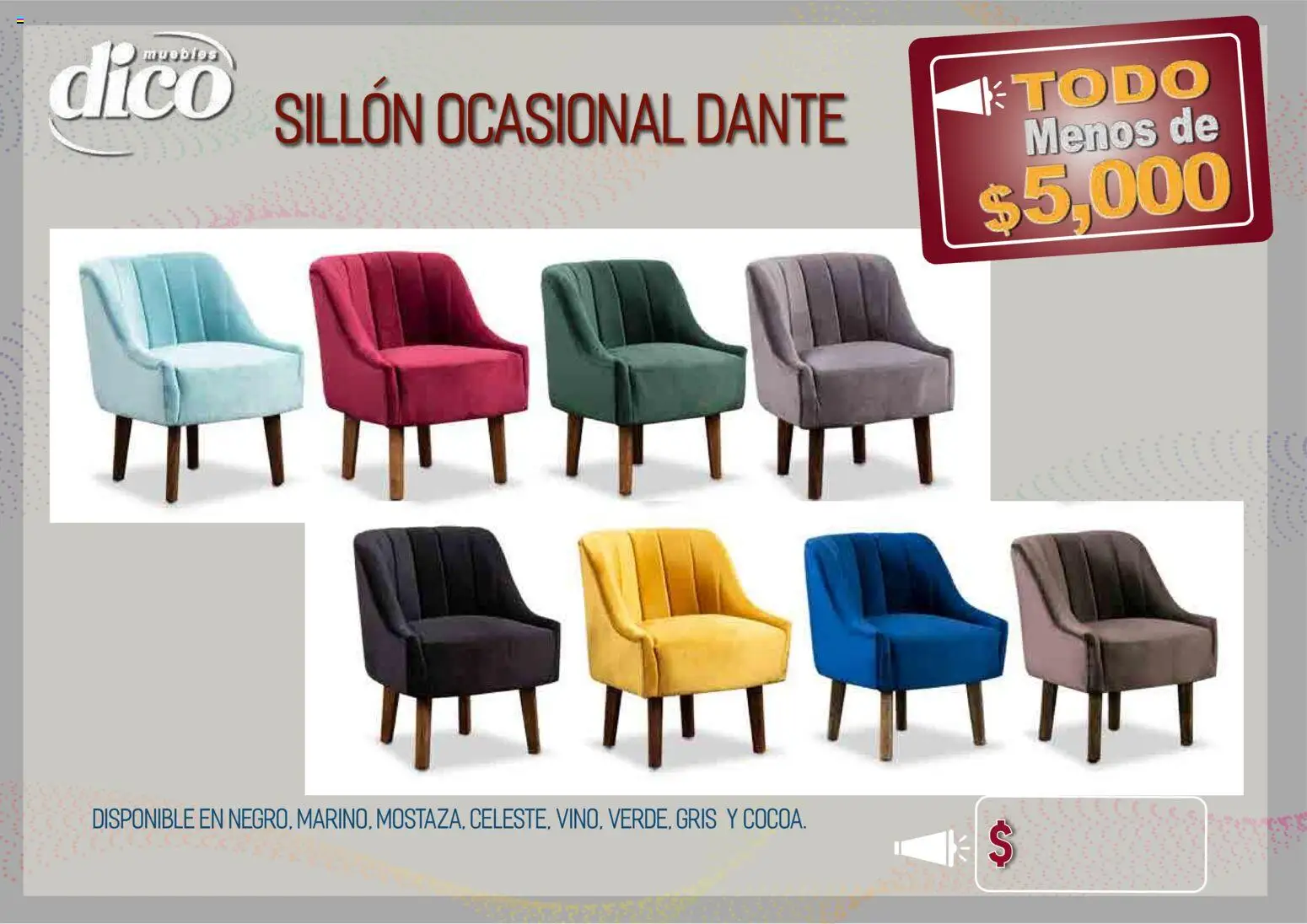 Nuevas ofertas de Muebles Dico válidas en toda la República Mexicana desde el 09.04.2026. ¡Encuentra las mejores ofertas en Muebles Dico catálogo Todo menos de 5000 Pacifico! | Página: 28 | Productos: Sillón