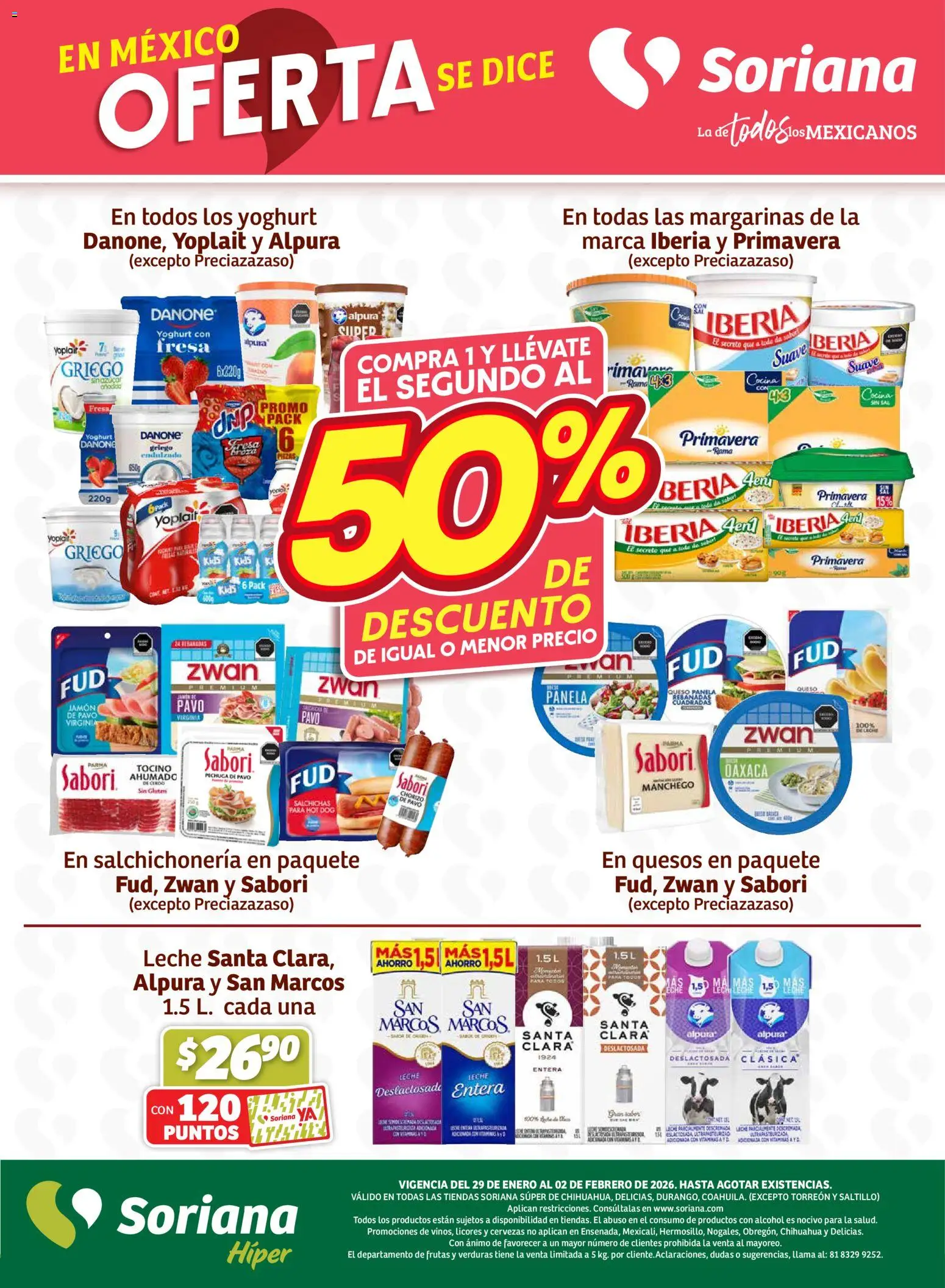 Nuevas ofertas de Soriana válidas en toda la República Mexicana desde el 29.01.2026. ¡Encuentra las mejores ofertas en Soriana - Fin de Semana Súper: Chih, Delicias, Dur y Coah (excepto Saltillo)! | Página: 7 | Productos: Tocino, Sal, Jamón, Chorizo
