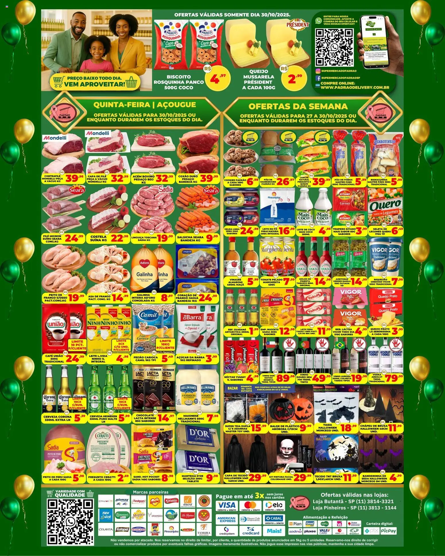 Supermercado Padrão Folheto - válido de 27.10.2025 | Página: 2 | Produtos: Linguiça, Acém, Leite, Cookies