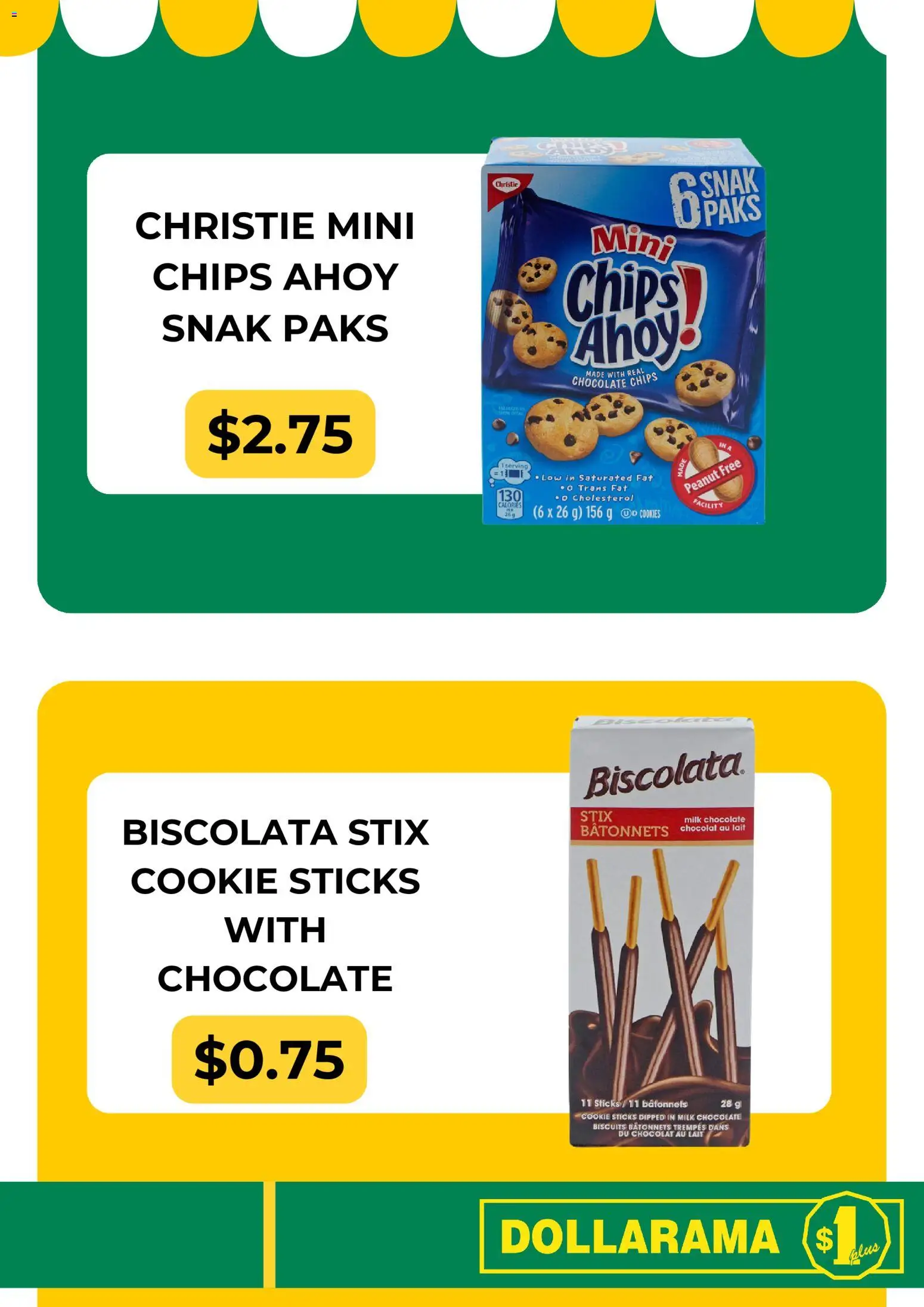 Dollarama flyer valid from 23.02.2026 | Page: 2 | Products: Chips, Cookies, Milk, Chocolate