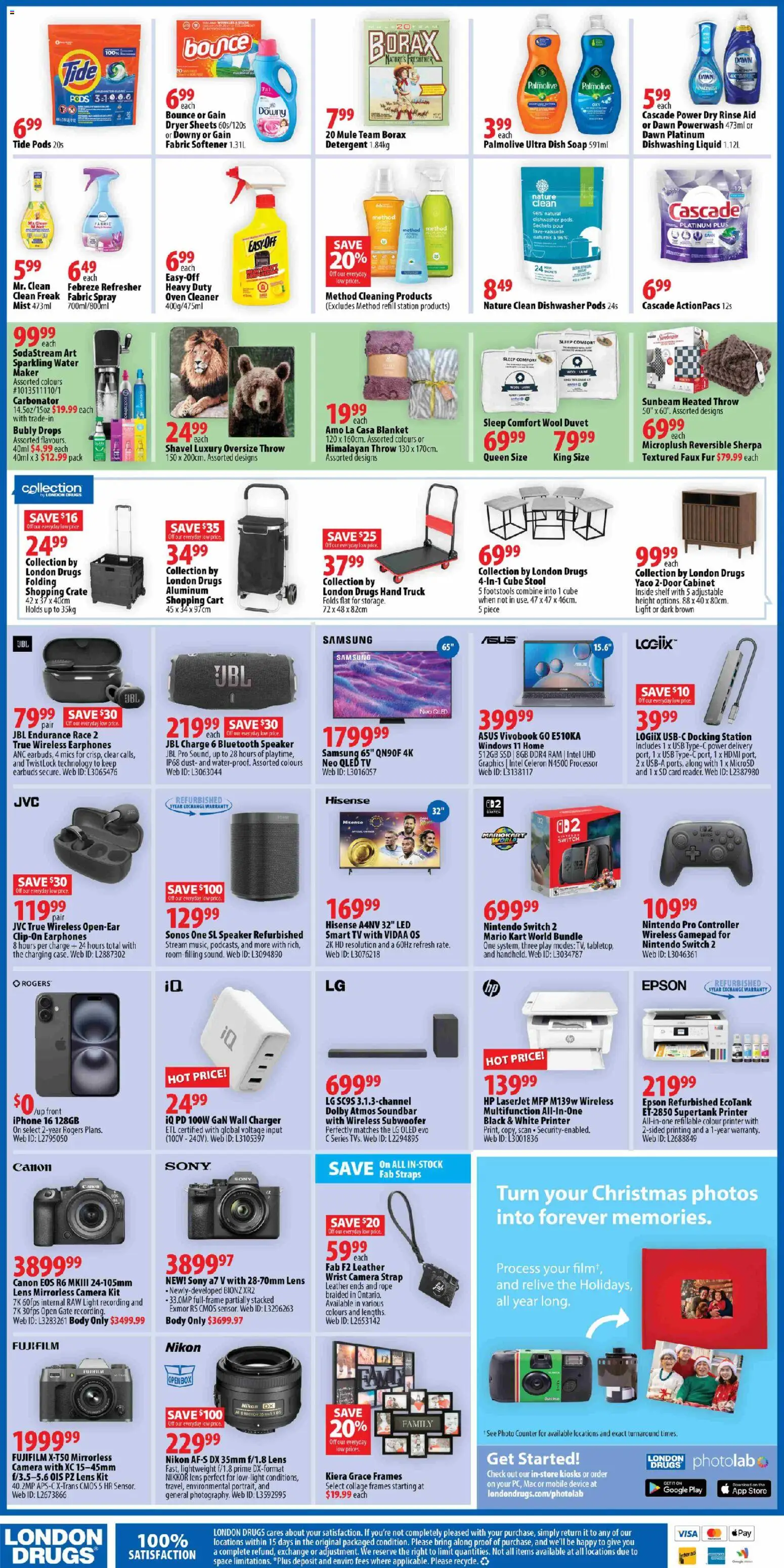 London Drugs flyer valid from 09.01.2026 | Page: 4 | Products: Printer, Speaker, Detergent, Shelf