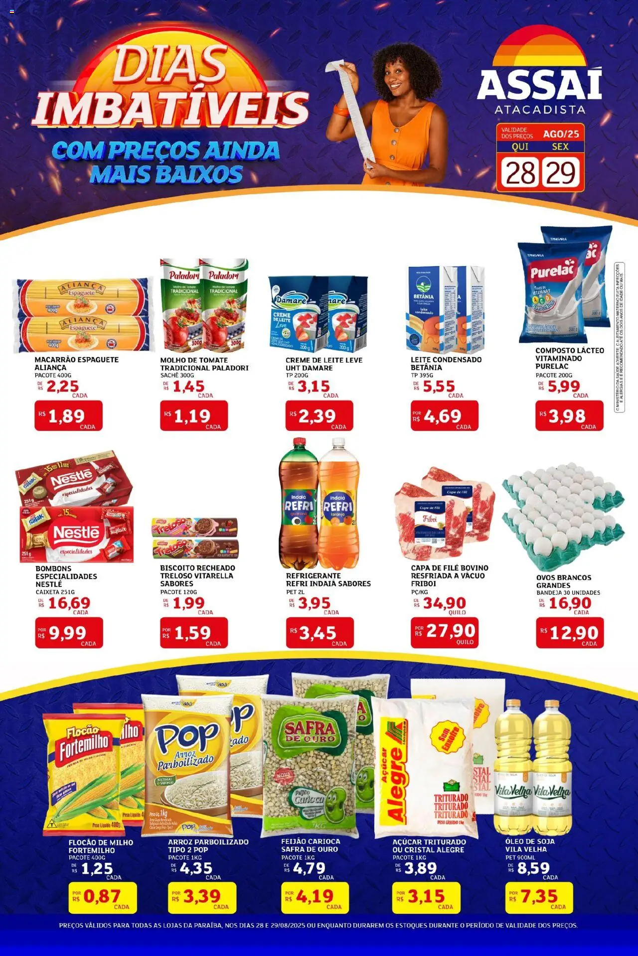 Assaí Atacadista Folheto - válido de 28.08.2025 | Página: 1 | Produtos: Biscoito, Molho de tomate, Leite, Refrigerante