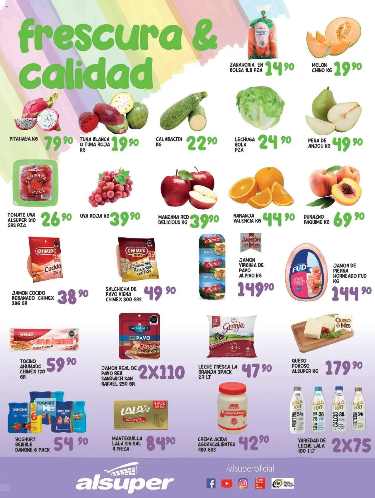 Nuevas ofertas de Alsuper válidas en toda la República Mexicana desde el 12.08.2025. ¡Encuentra las mejores ofertas en Alsuper - Folleto - Zacatecas! | Página: 3 | Productos: Jamón cocido, Melón, Tomate, Mantequilla