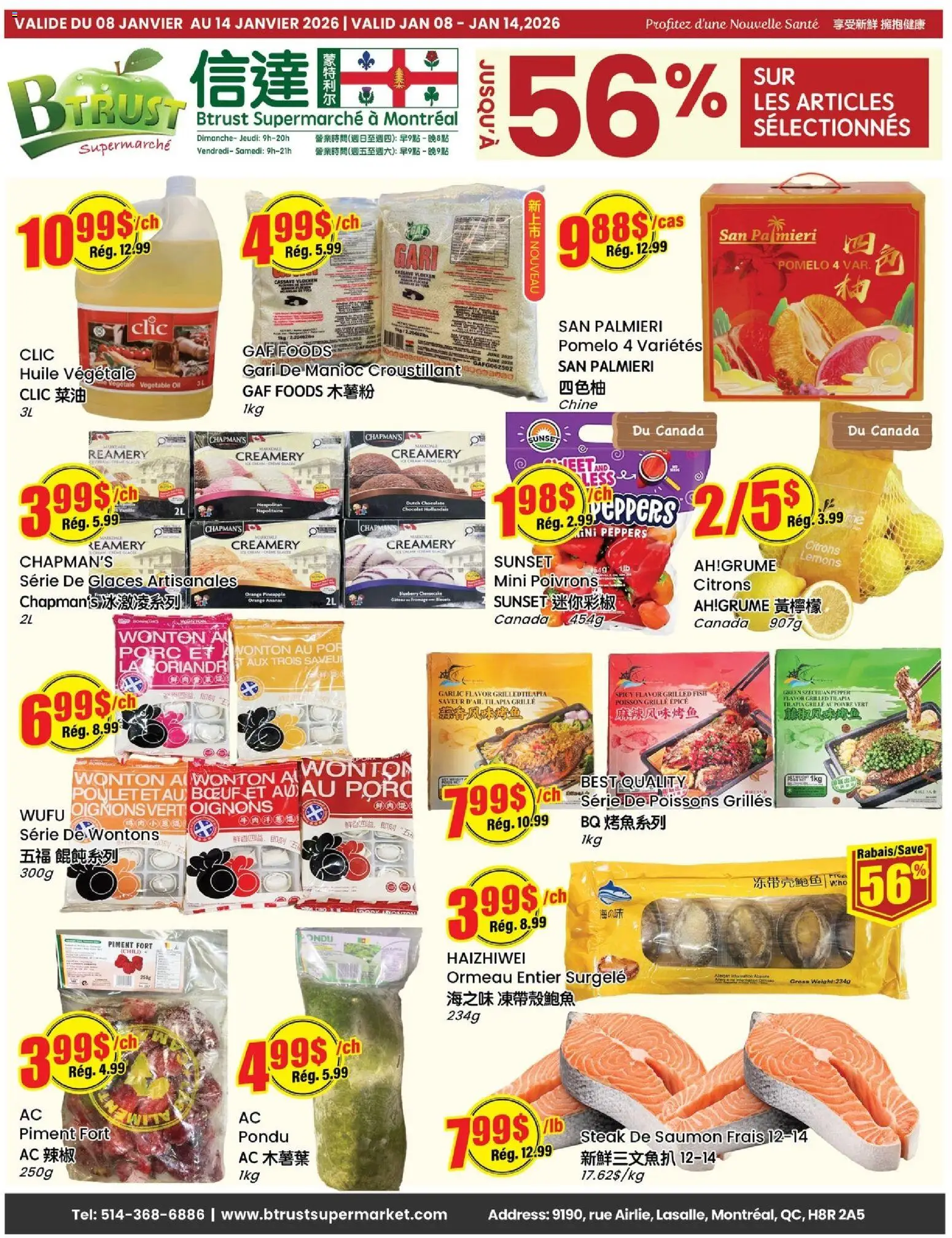 Btrust Supermarket flyer valid from 08.01.2026 | Page: 1 | Products: Fish, Oil, Chocolate