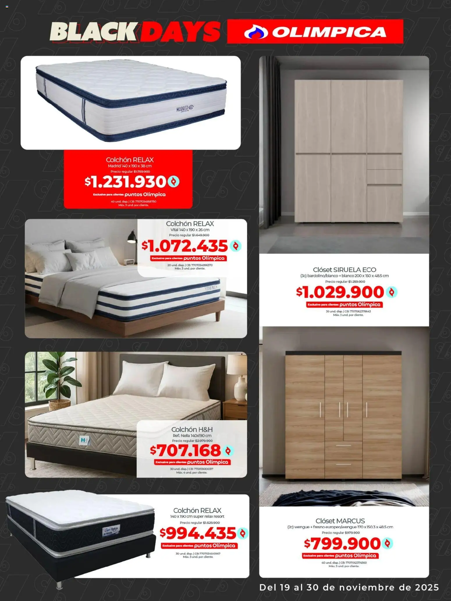 Olímpica revista - valida desde el 19.11.2025 | Página: 26 | Productos: Colchón, Clóset
