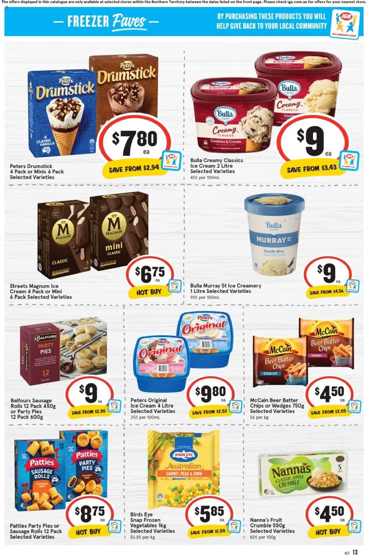 IGA catalogue - valid from 13.08.2025 | Page: 13 | Products: Cream, Sausage, Pies, Freezer