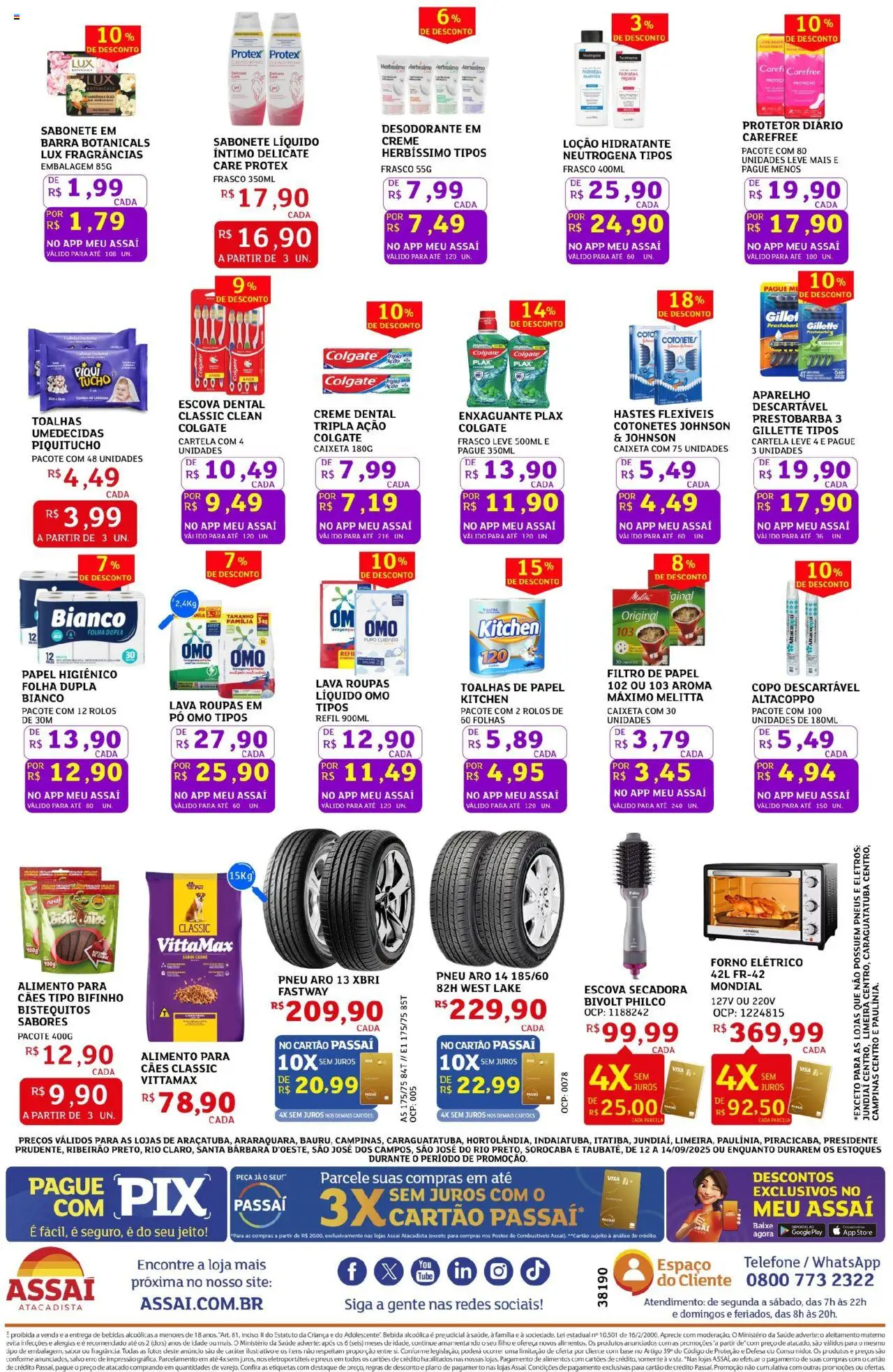 Assaí Atacadista Folheto - válido de 12.09.2025 | Página: 4 | Produtos: Desodorante, Telefone, Papel higiênico, Sabonete líquido