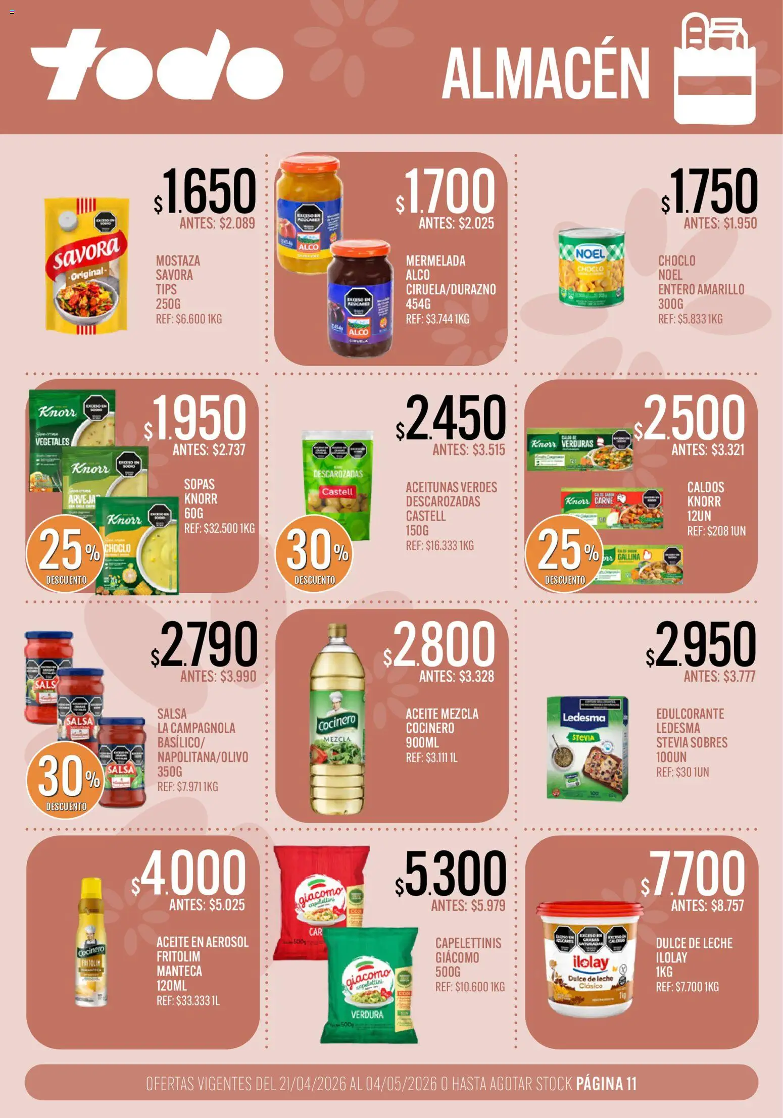 Supermercados TODO - Ofertas │ válido desde el 21.04.2026 | Página: 11 | Productos: Arveja, Aceitunas, Manteca, Mermelada