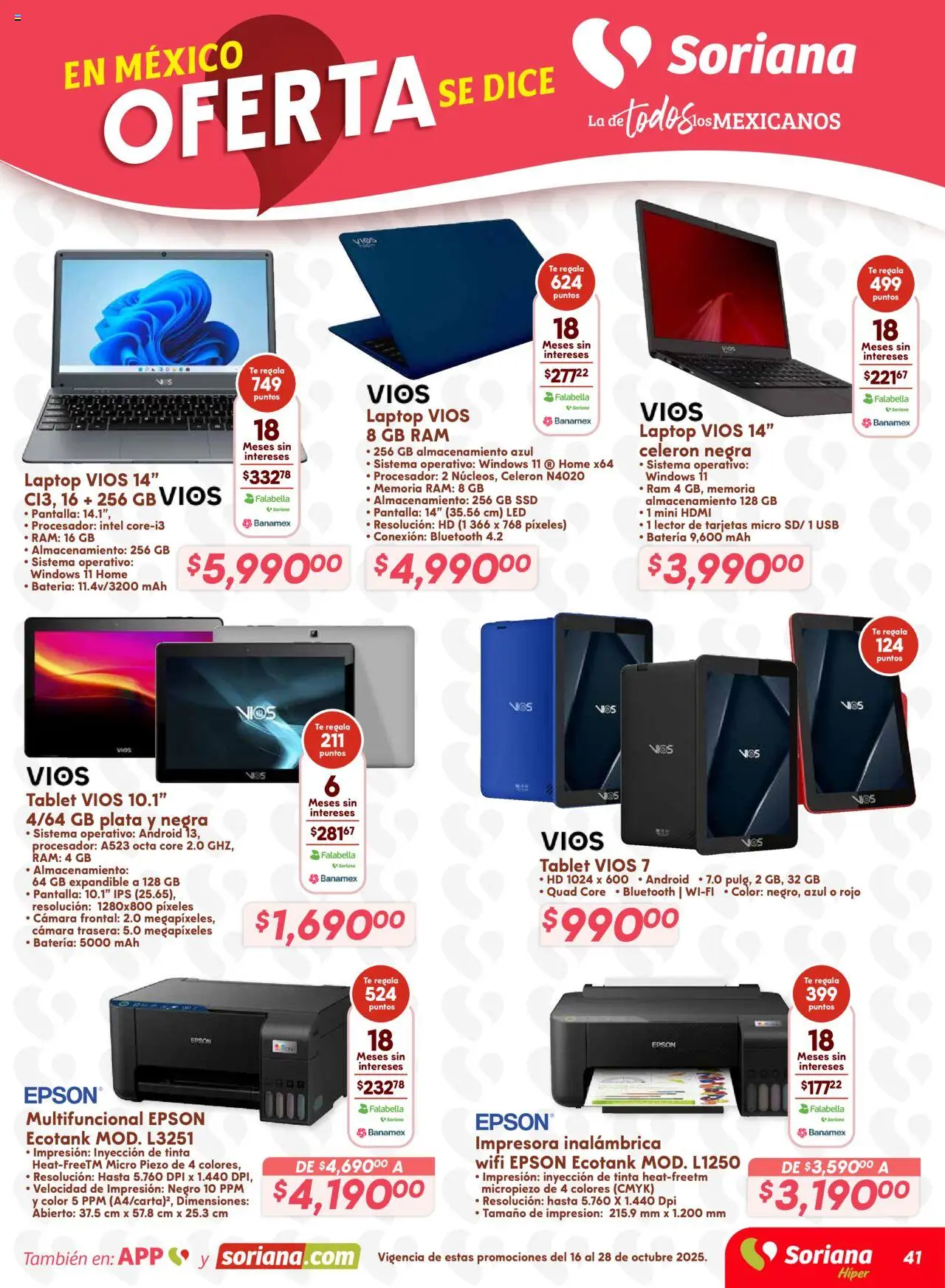 Nuevas ofertas de Soriana válidas en toda la República Mexicana desde el 16.10.2025. ¡Encuentra las mejores ofertas en Soriana - Preciazazaso Híper: BCS, Jal, Nay, Sin, Son! | Página: 41 | Productos: Usb, Tablet, Impresora, Té