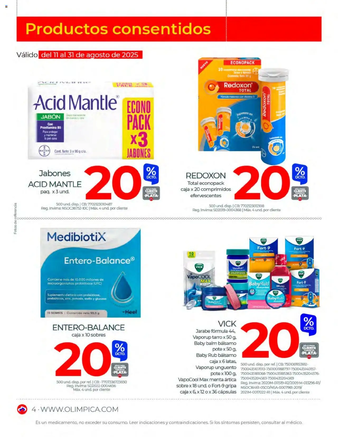 Olímpica revista - valida desde el 01.08.2025 | Página: 4 | Productos: Bálsamo, Sobre, Caja, Jabón