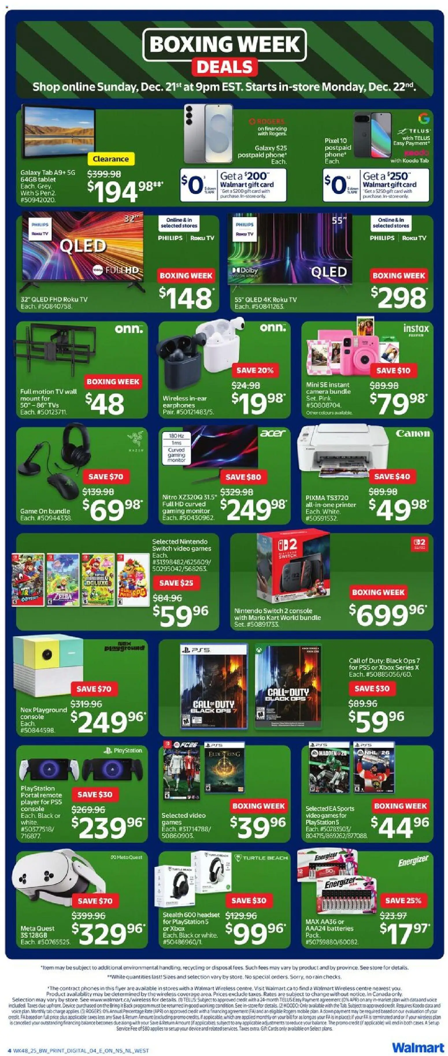 Walmart flyer valid from 21.12.2025 | Page: 4 | Products: Tablet, Tv, Playstation, Xbox