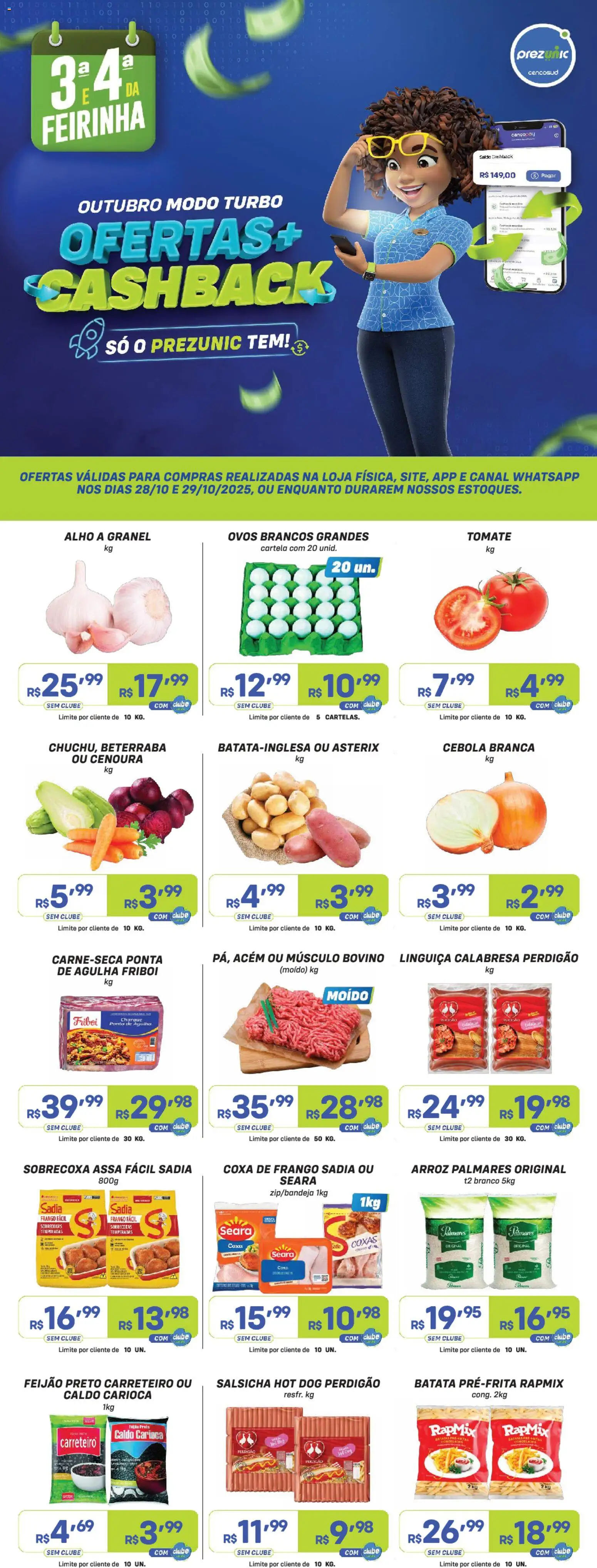 Prezunic Folheto - válido de 28.10.2025 | Página: 1 | Produtos: Acém, Coxa de frango, Arroz, Frango