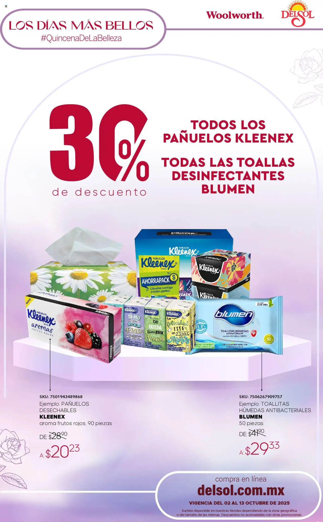 Nuevas ofertas de Del Sol y Woolworth válidas en toda la República Mexicana desde el 02.10.2025. ¡Encuentra las mejores ofertas en Del Sol y Woolworth - Catálogo Quincena de la Belleza Octubre! | Página: 29 | Productos: Toallitas húmedas, Body, Toallas