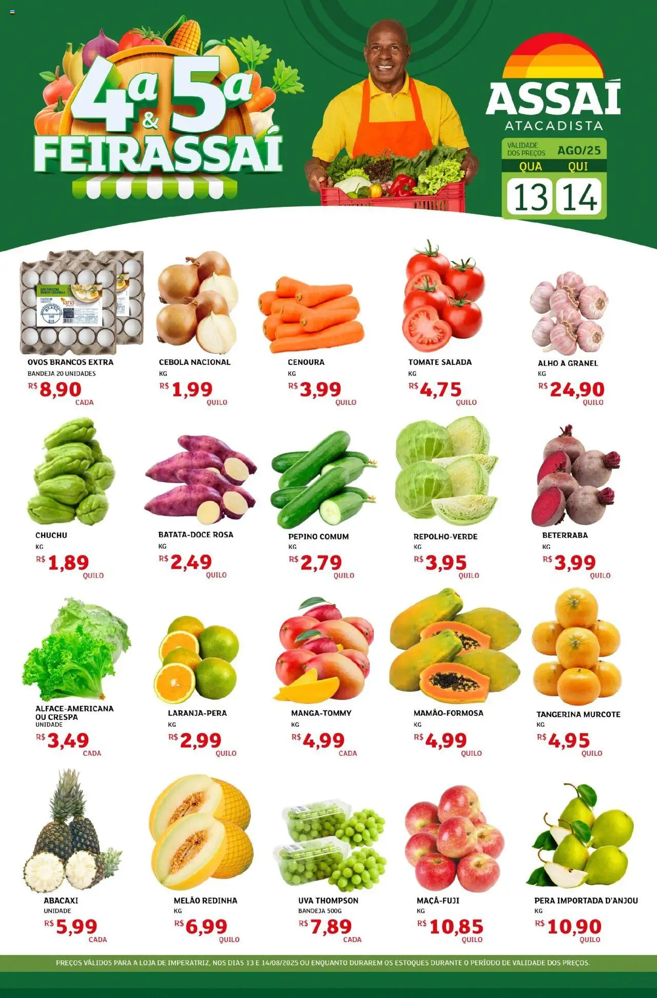 Assaí Atacadista Folheto - válido de 13.08.2025 | Página: 1 | Produtos: Melão, Chuchu, Cebola, Bandeja