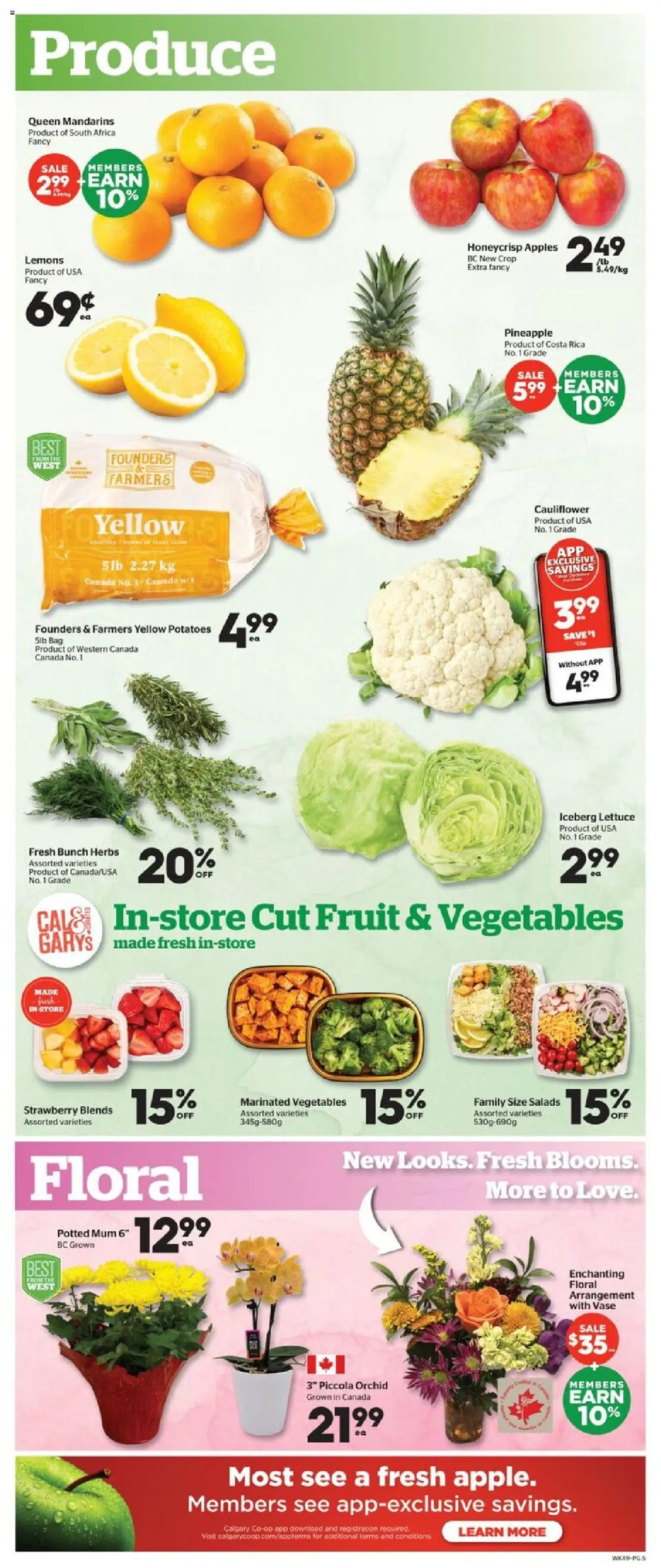 Calgary Co-op flyer valid from 09.10.2025 | Page: 5 | Products: Potatoes, Bag, Vase, Apples
