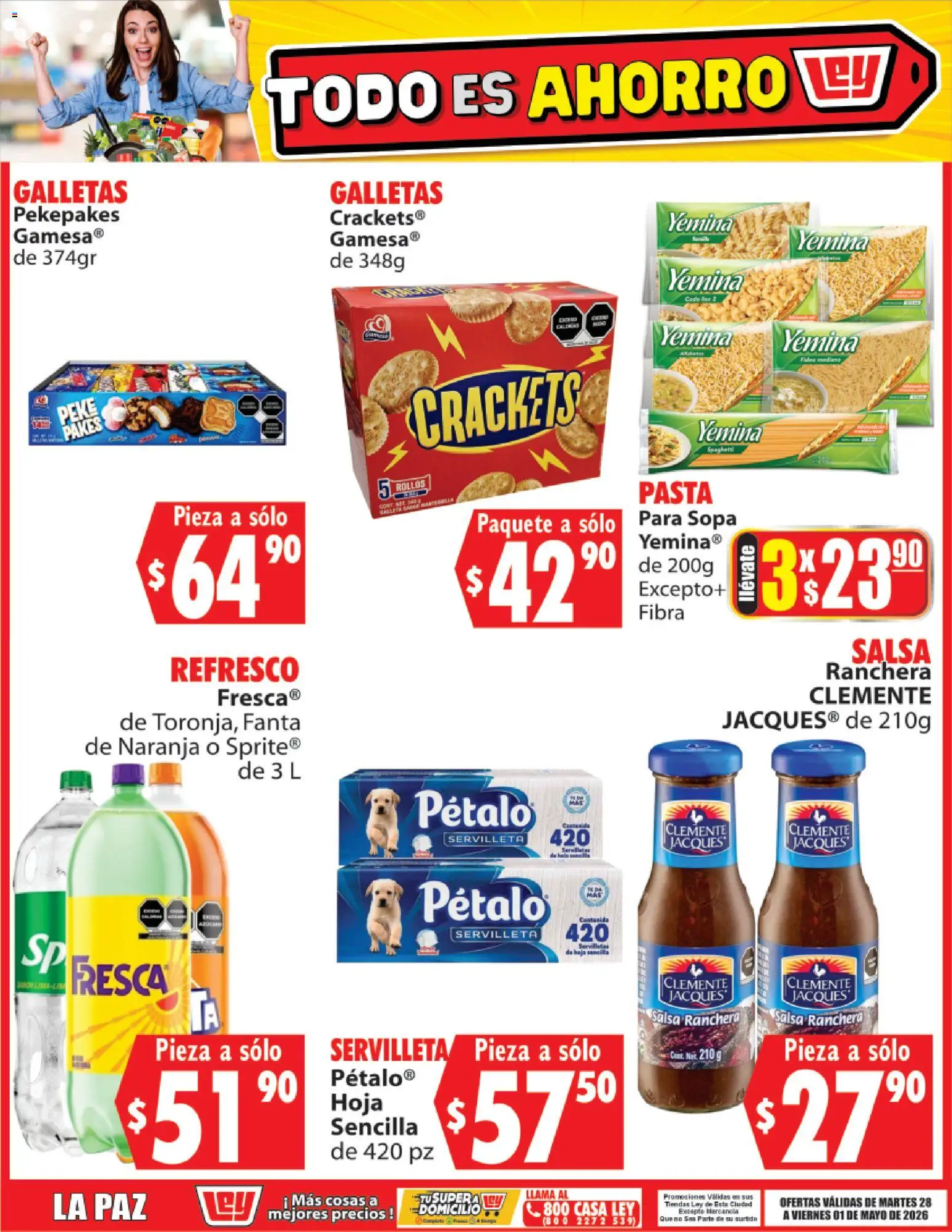 Nuevas ofertas de Casa Ley válidas en toda la República Mexicana desde el 28.04.2026. ¡Encuentra las mejores ofertas en Casa Ley folleto Todo es ahorro! | Página: 4 | Productos: Pera, Refresco, Sopa, Pasta