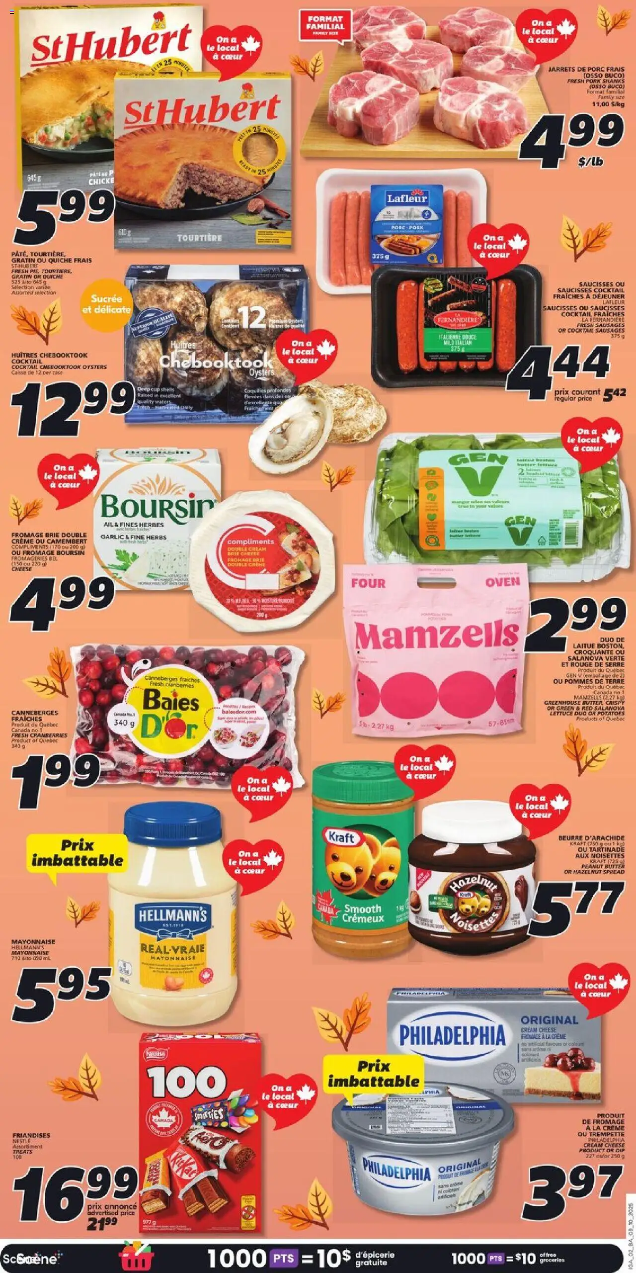 IGA flyer valid from 09.10.2025 | Page: 2 | Products: Cream, Potatoes, Case, Butter