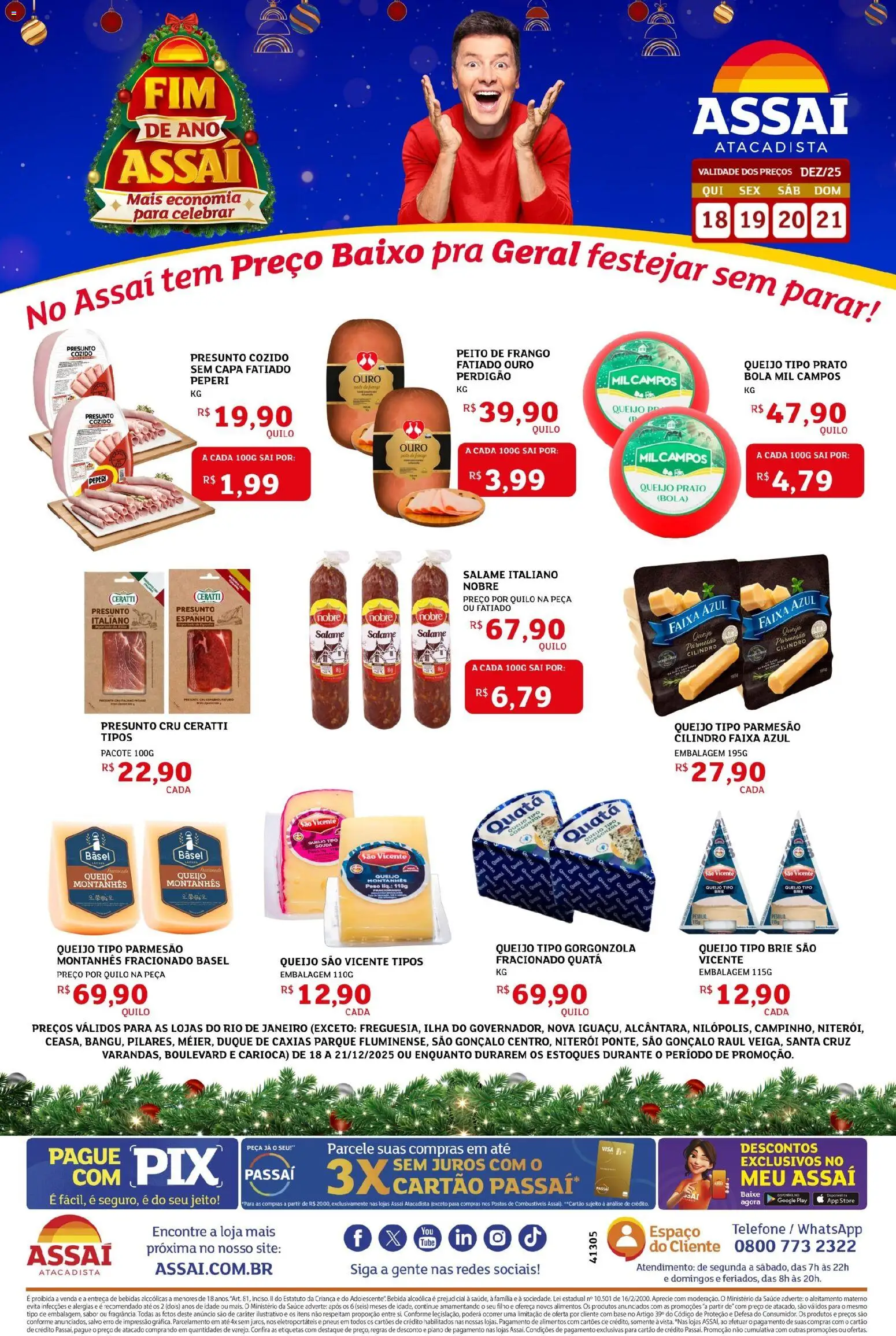 Assaí Atacadista Folheto - válido de 18.12.2025 | Página: 1 | Produtos: Queijo, Presunto cru, Frango, Peito de frango