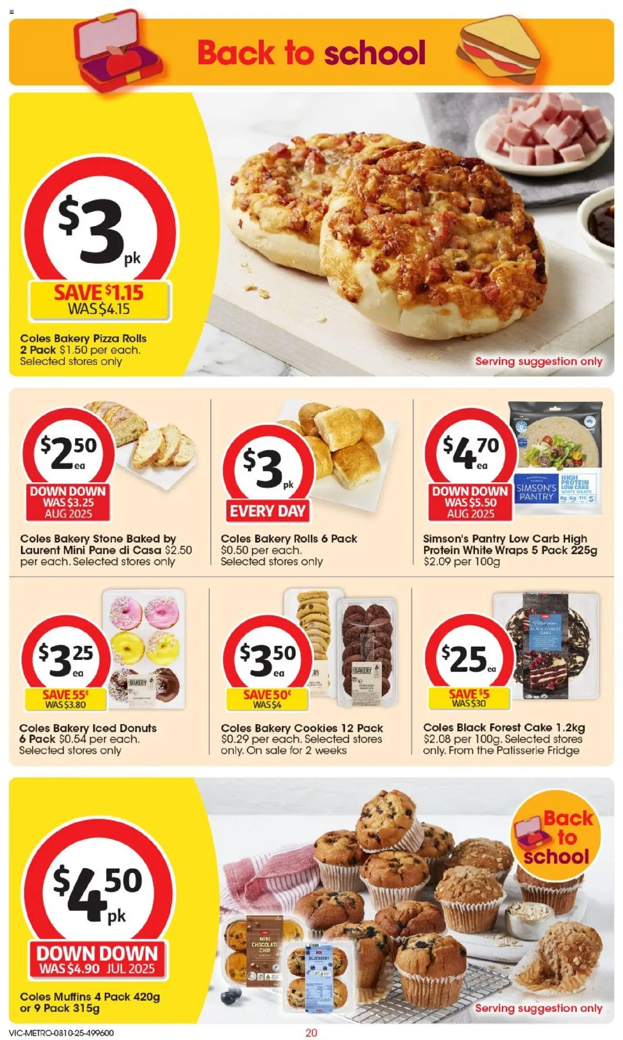 Coles catalogue - valid from 08.10.2025 | Page: 20 | Products: Donuts, Chocolate, Pizza, Bakery