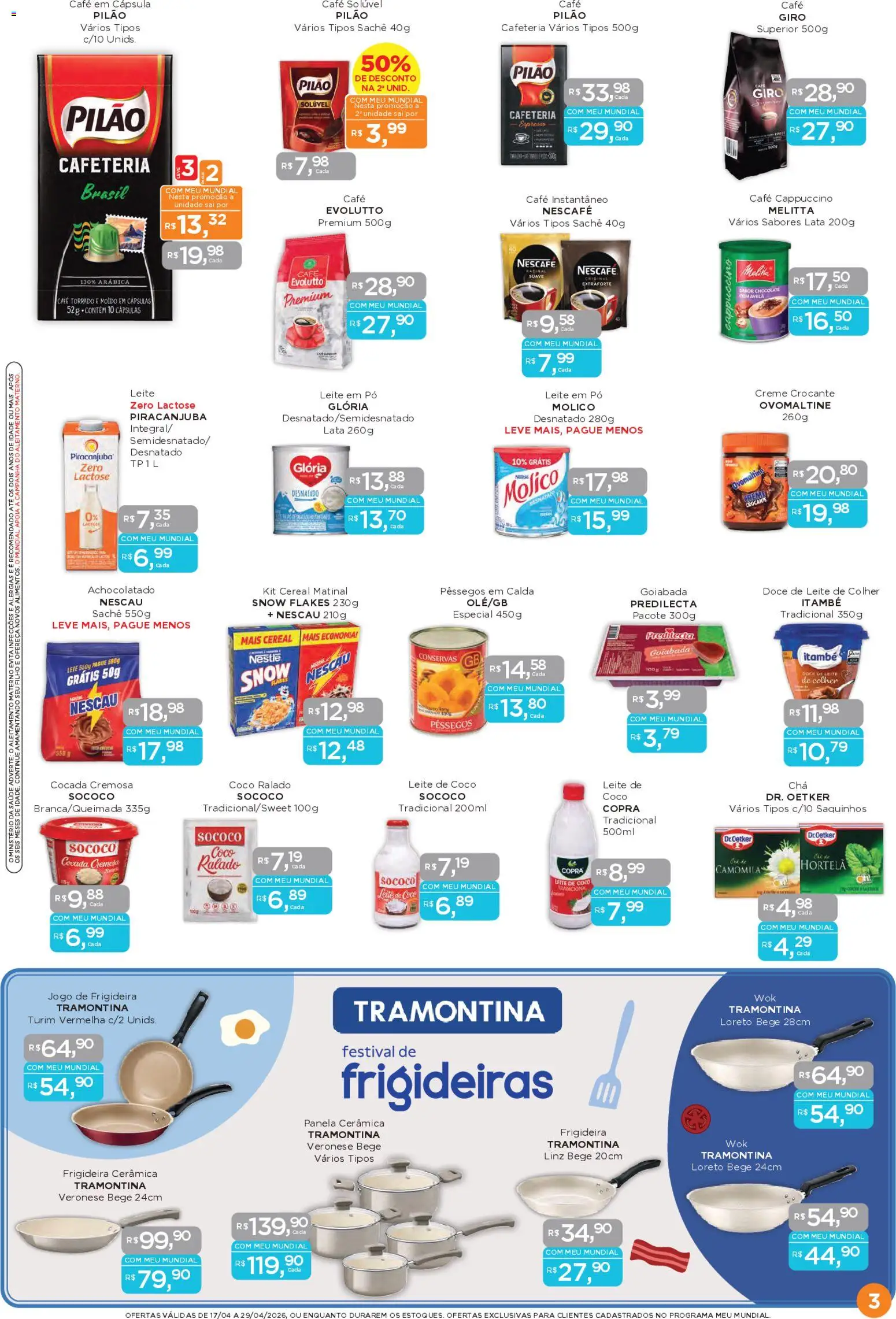 Mundial Folheto - válido de 17.04.2026 | Página: 3 | Produtos: Nescau, Goiabada, Doce de leite, Leite em pó